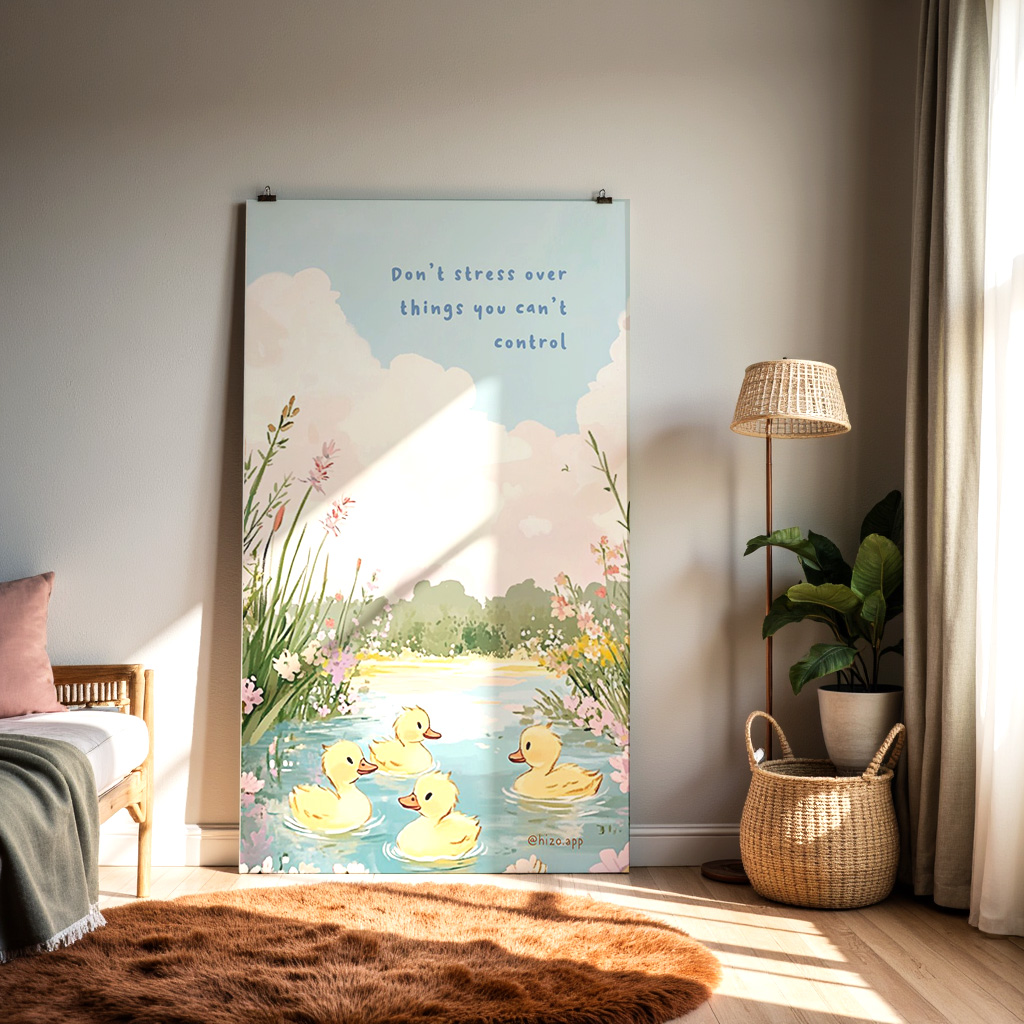 Don’t Stress Over Things You Can’t Control – Motivational Duck Pond Quote Art