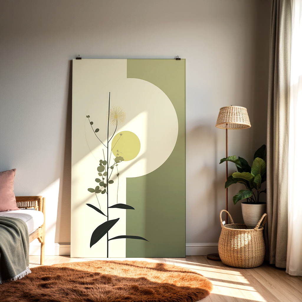 Modern Botanical Abstract Art Print – Minimalist Green Wall Décor