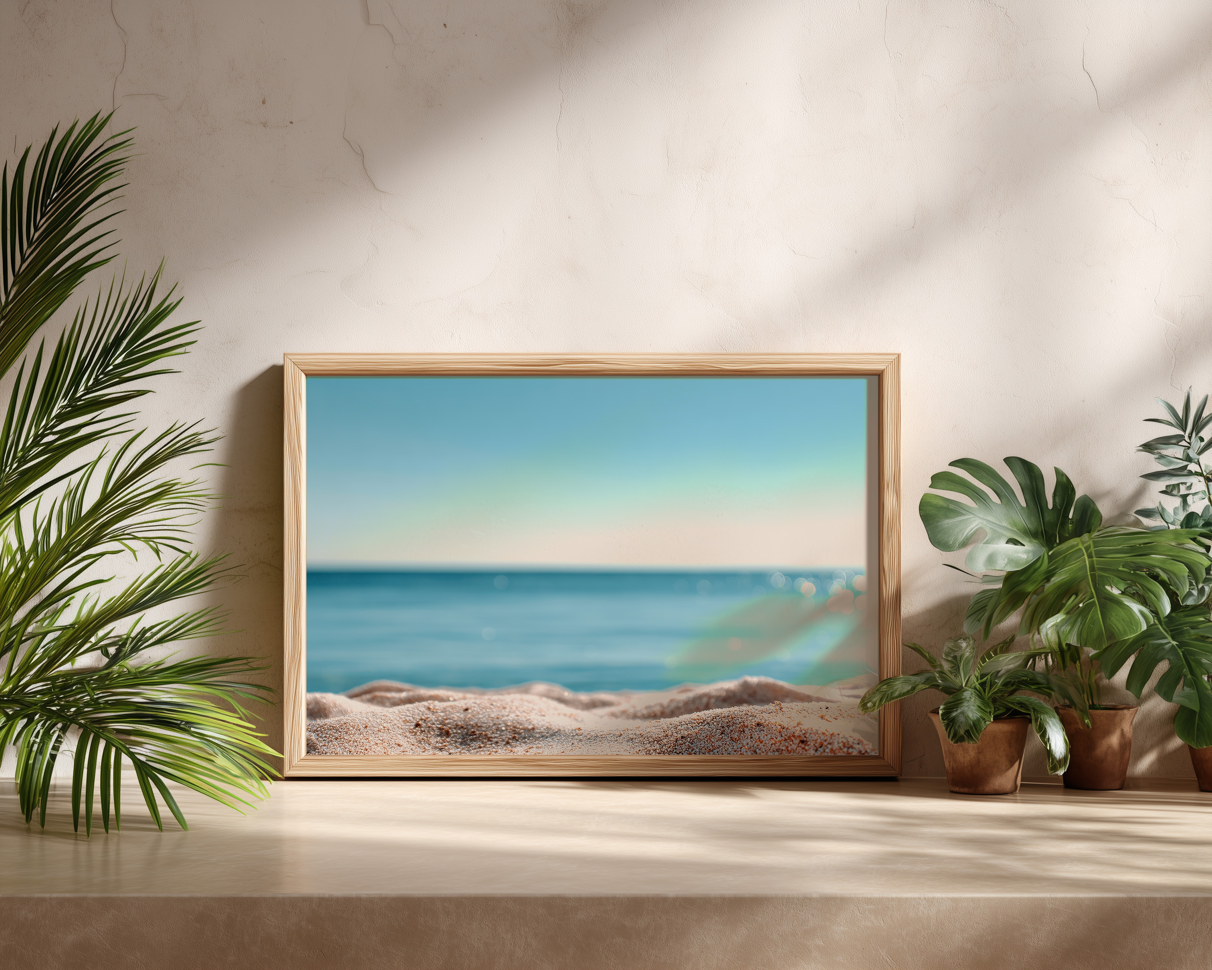 Golden Shore Glow – Soft Sand & Serene Horizon Wall Art