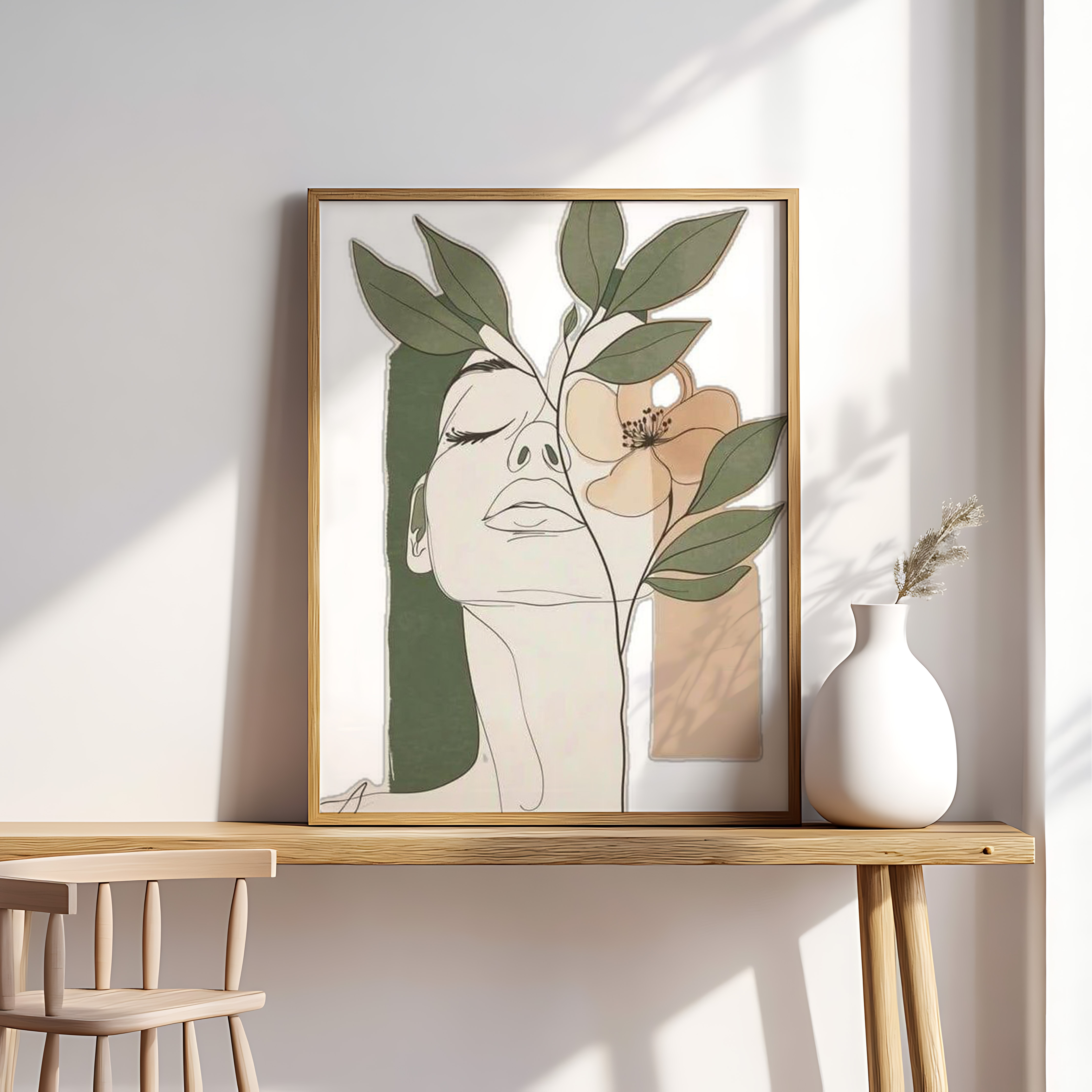 Minimal Line Art Woman – Botanical Modern Canvas Wall Art