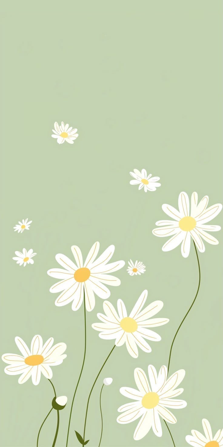 Daisy Wall Art Print – Minimalist Spring Floral Illustration, Soft Green Aesthetic Decor