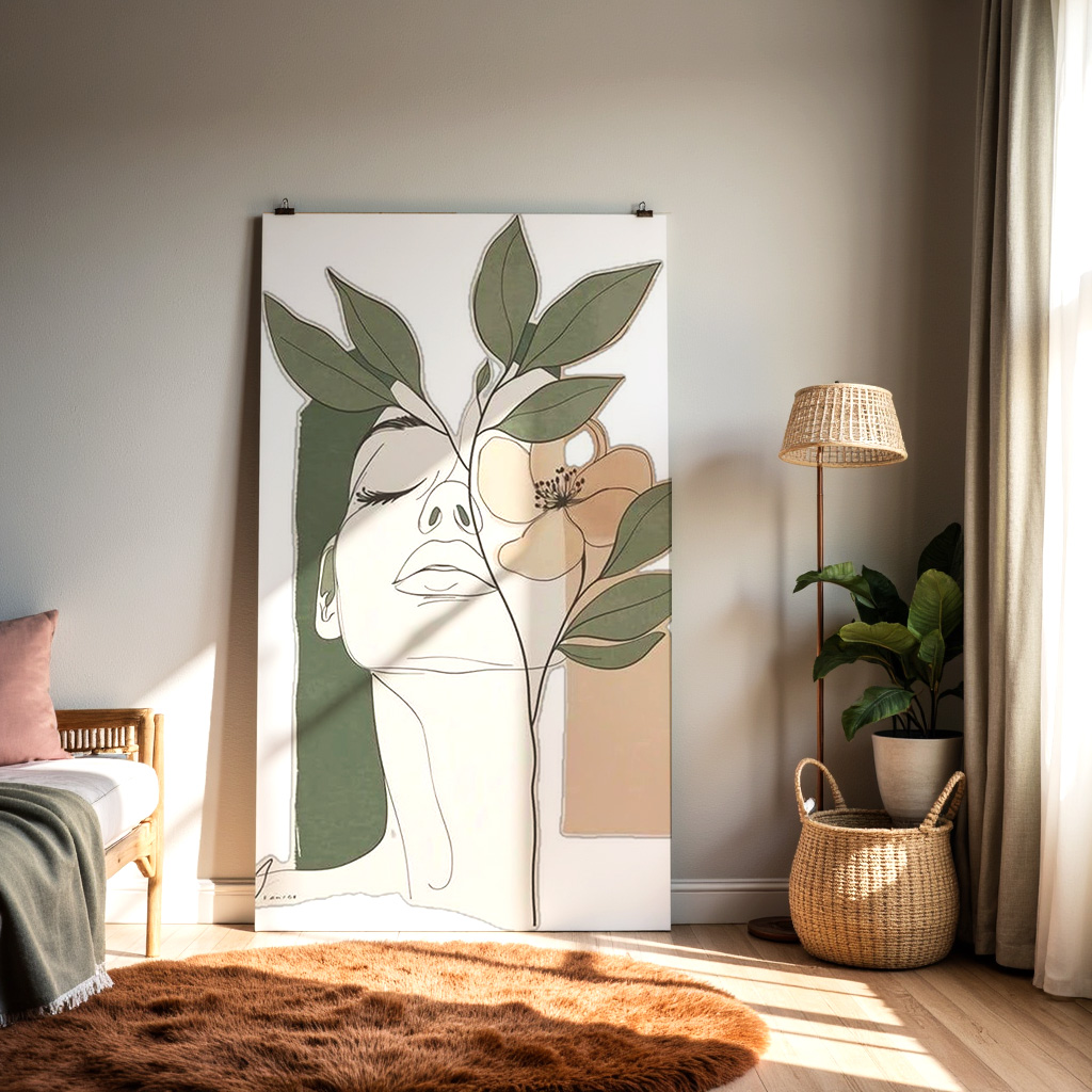 Minimal Line Art Woman – Botanical Modern Canvas Wall Art