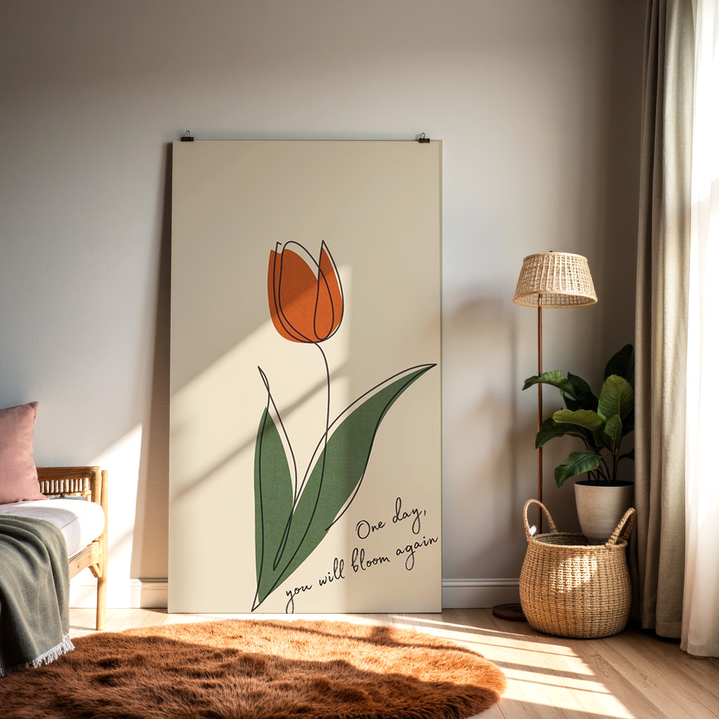 One Day You Will Bloom Again Wall Art – Minimal Tulip Inspirational Quote Print