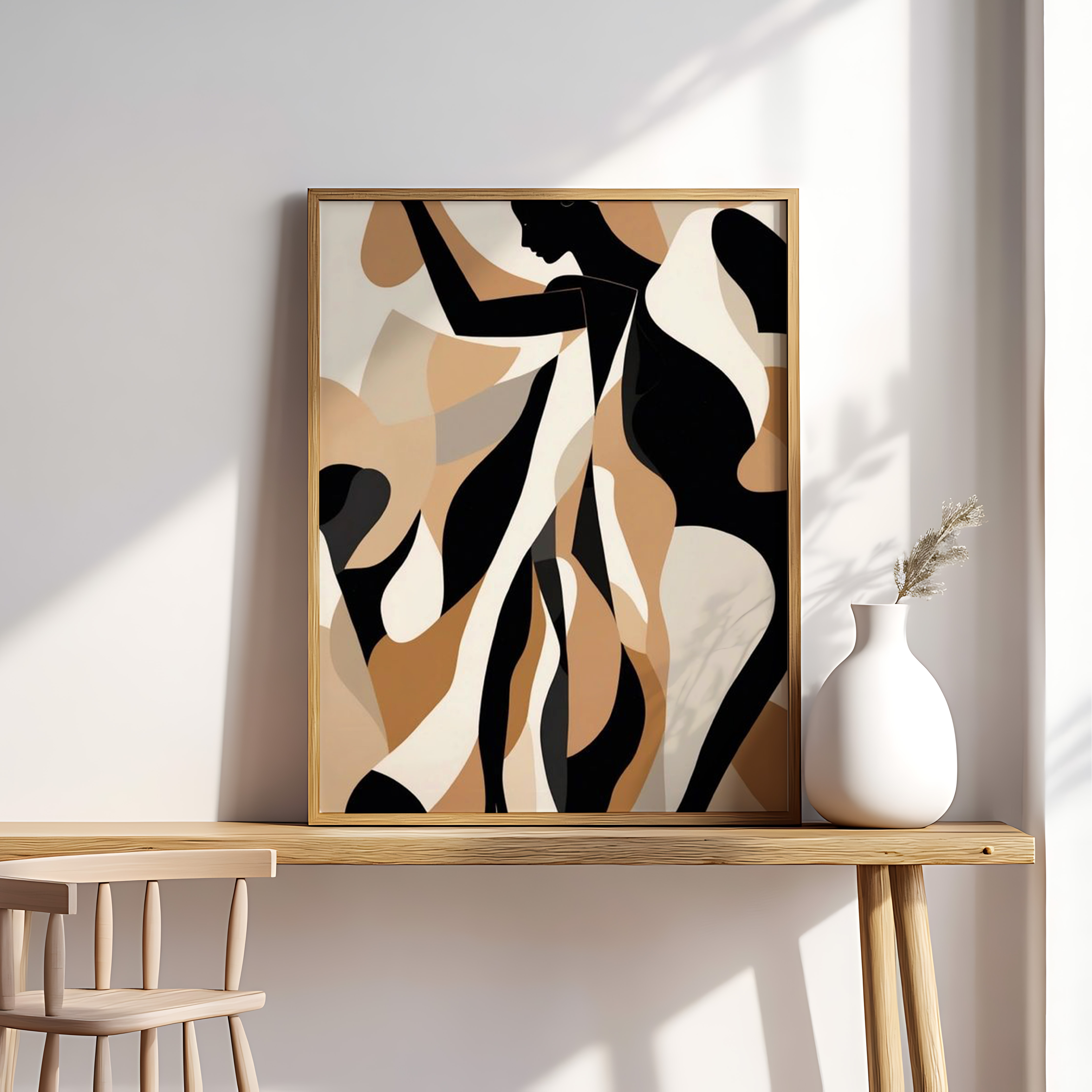 Abstract Female Silhouette Wall Art – Modern Minimalist Woman Figure Painting