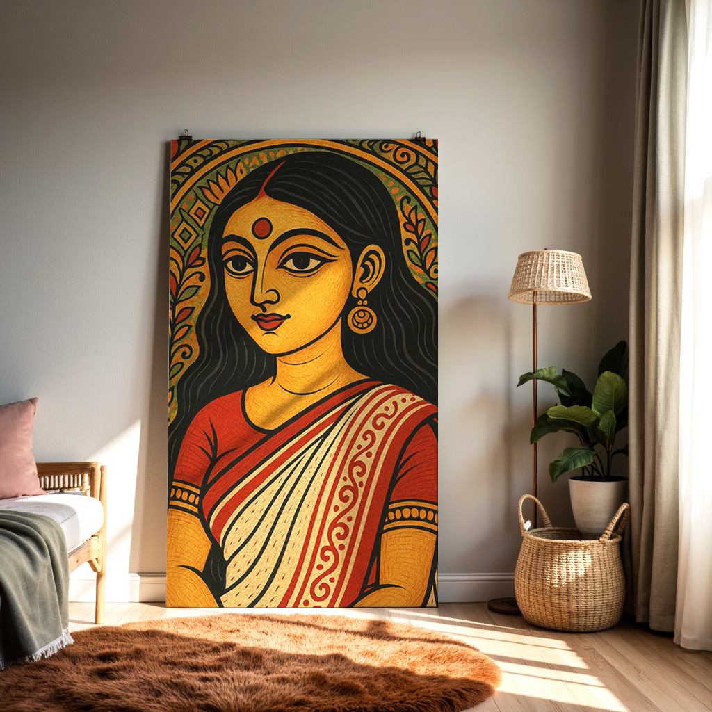 Traditional Indian Folk Art Woman – Vibrant Heritage Wall Print