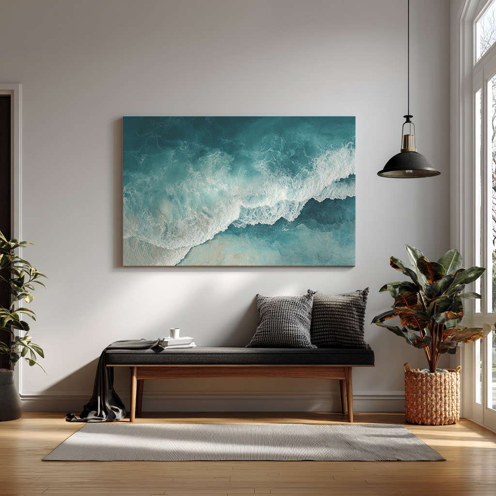 Azure Tide Serenity – Aerial Ocean Wave Wall Art
