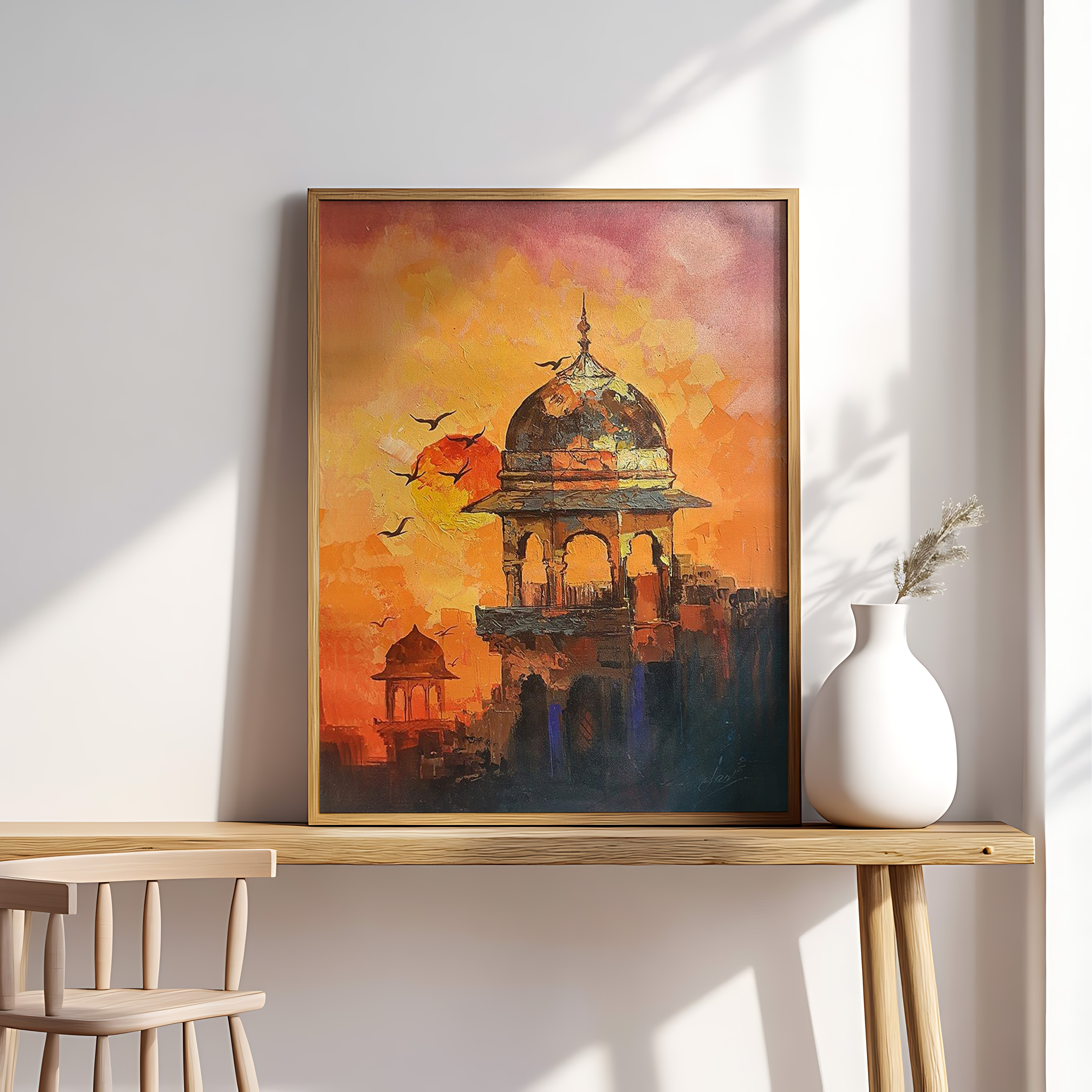 Indian Heritage Architecture Wall Art | Sunset Palace Dome Painting