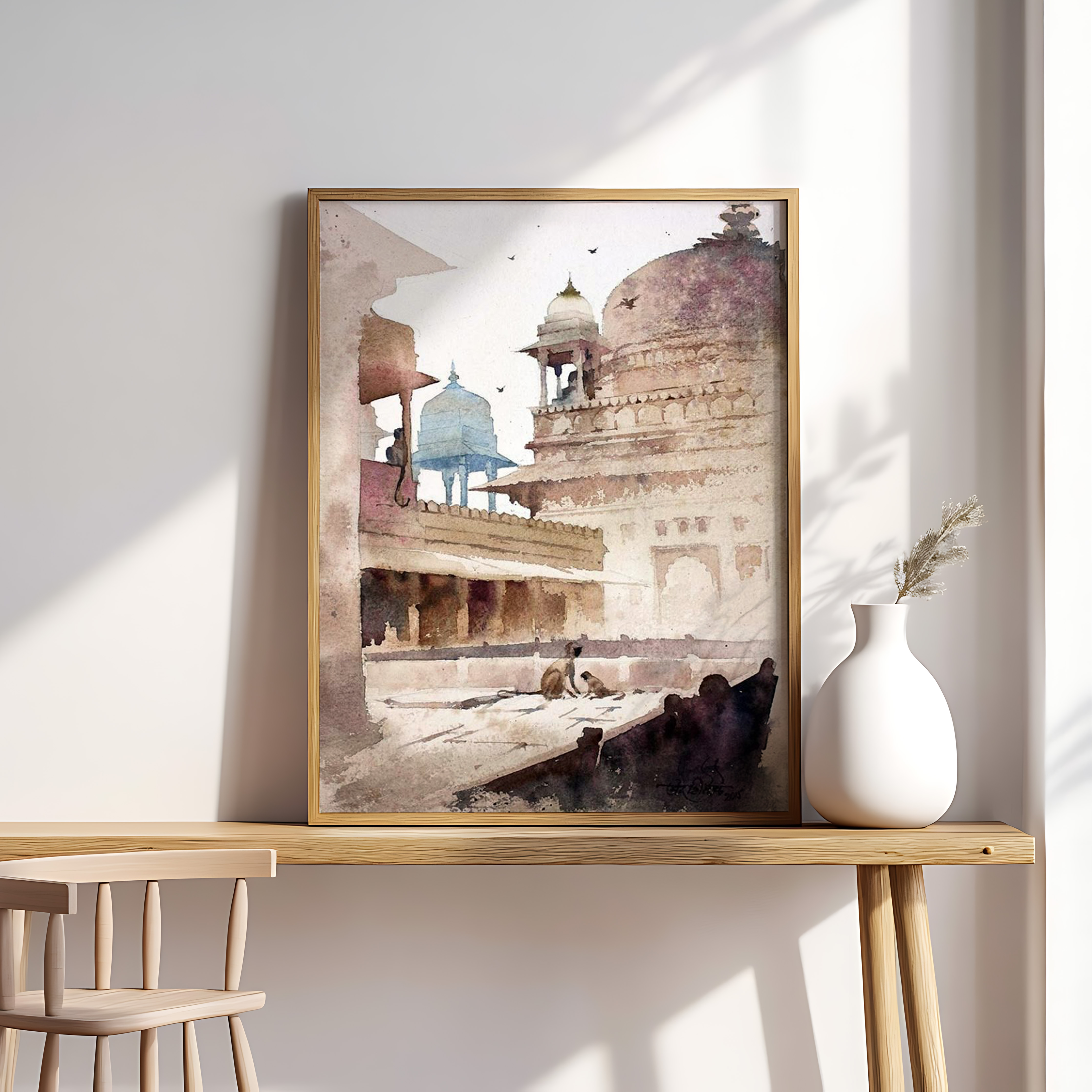 Indian Heritage Architecture Wall Art | Watercolor Temple Painting