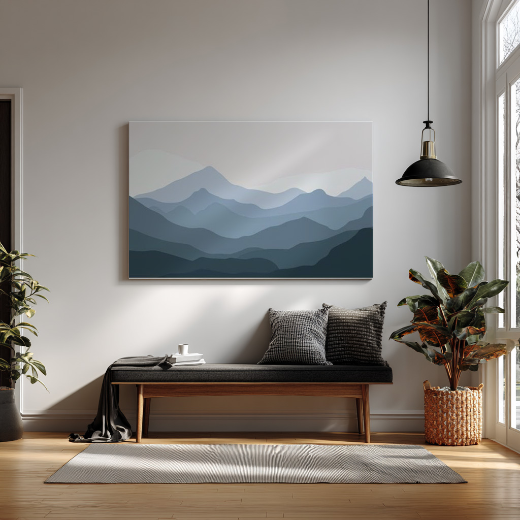 Midnight Ridges – Minimalist Blue Mountain Wall Art