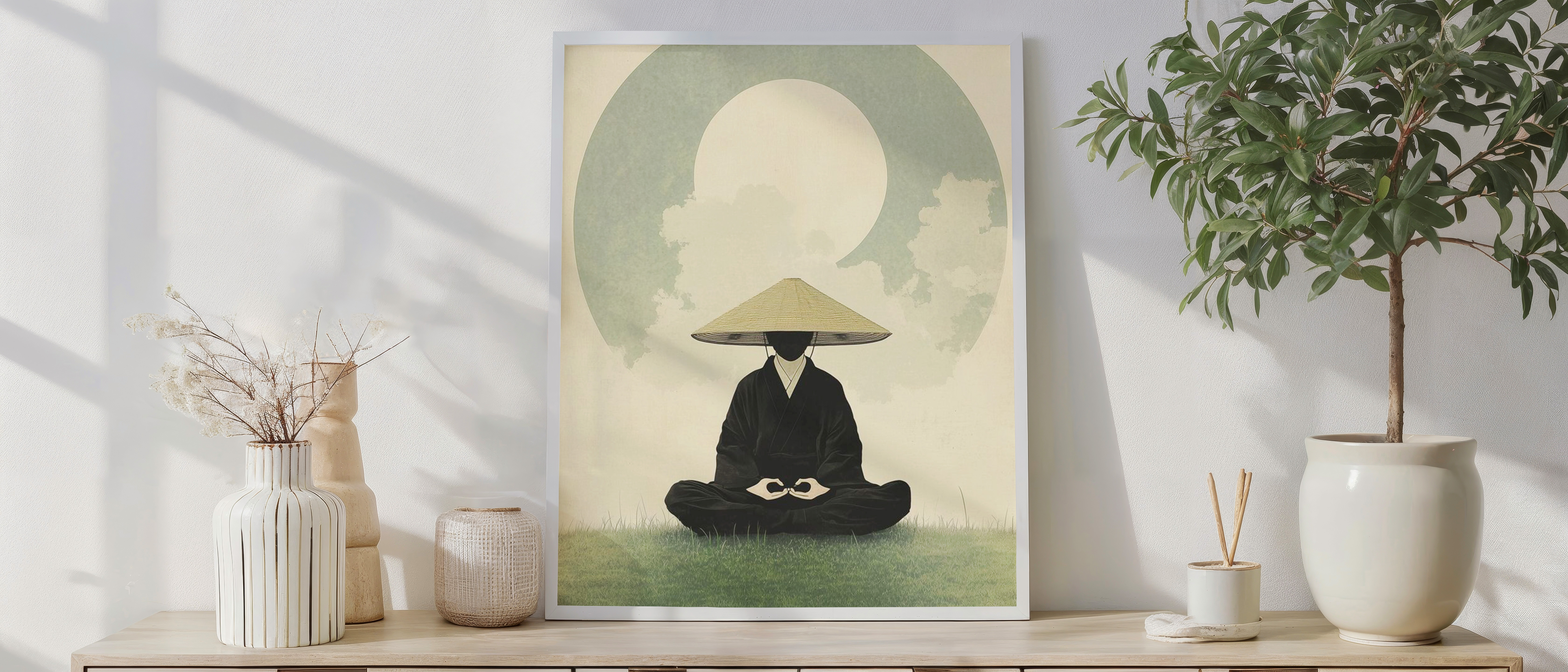 Zen Meditation Wall Art | Minimalist Monk in Meditation Artwork