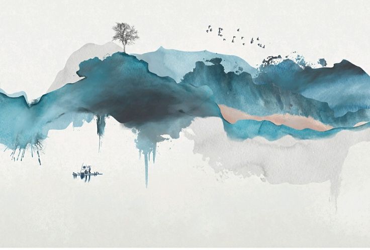 Abstract Watercolor Mountain Landscape – Minimalist Ink & Wash Wall Art