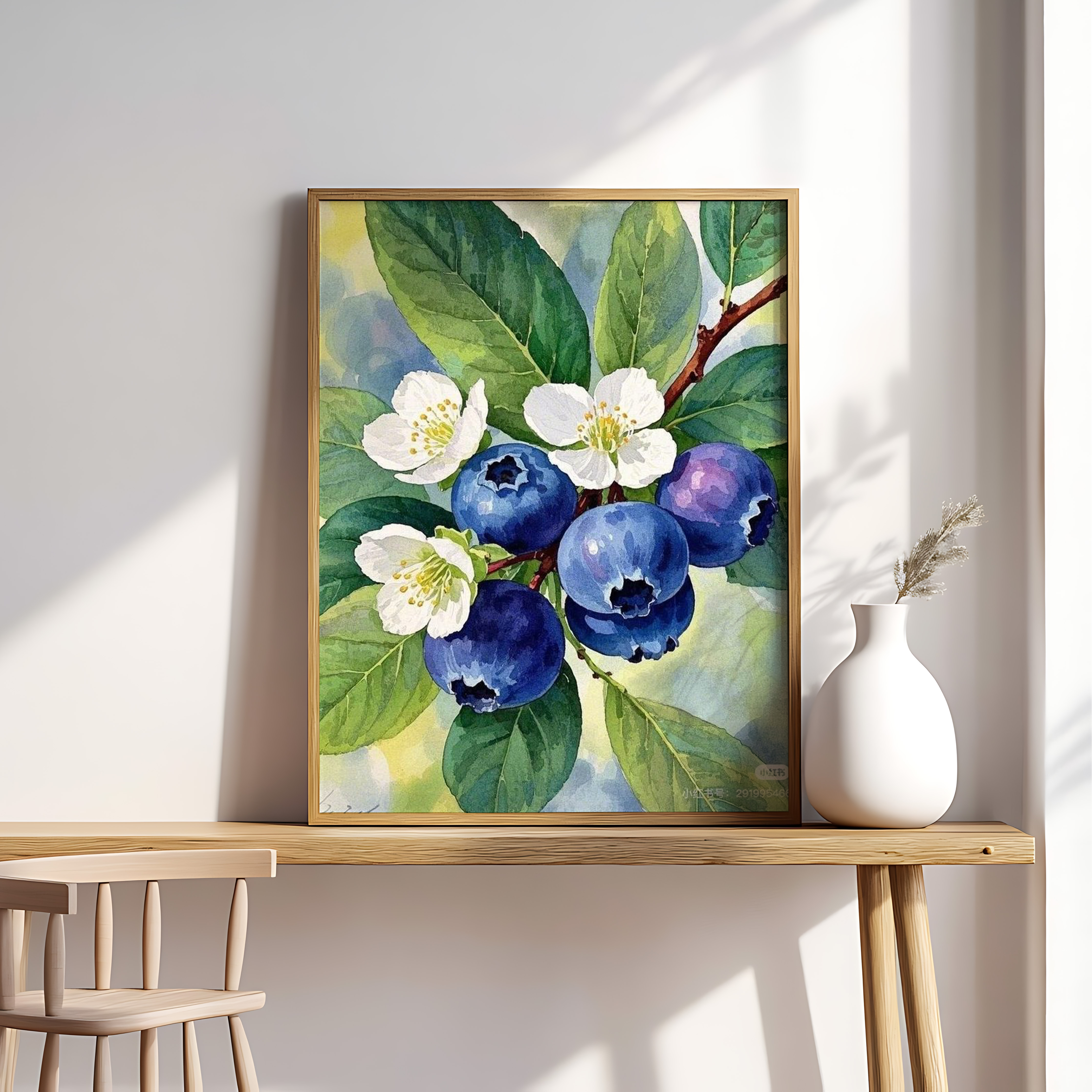Blooming Blueberries – Botanical Watercolor Wall Art