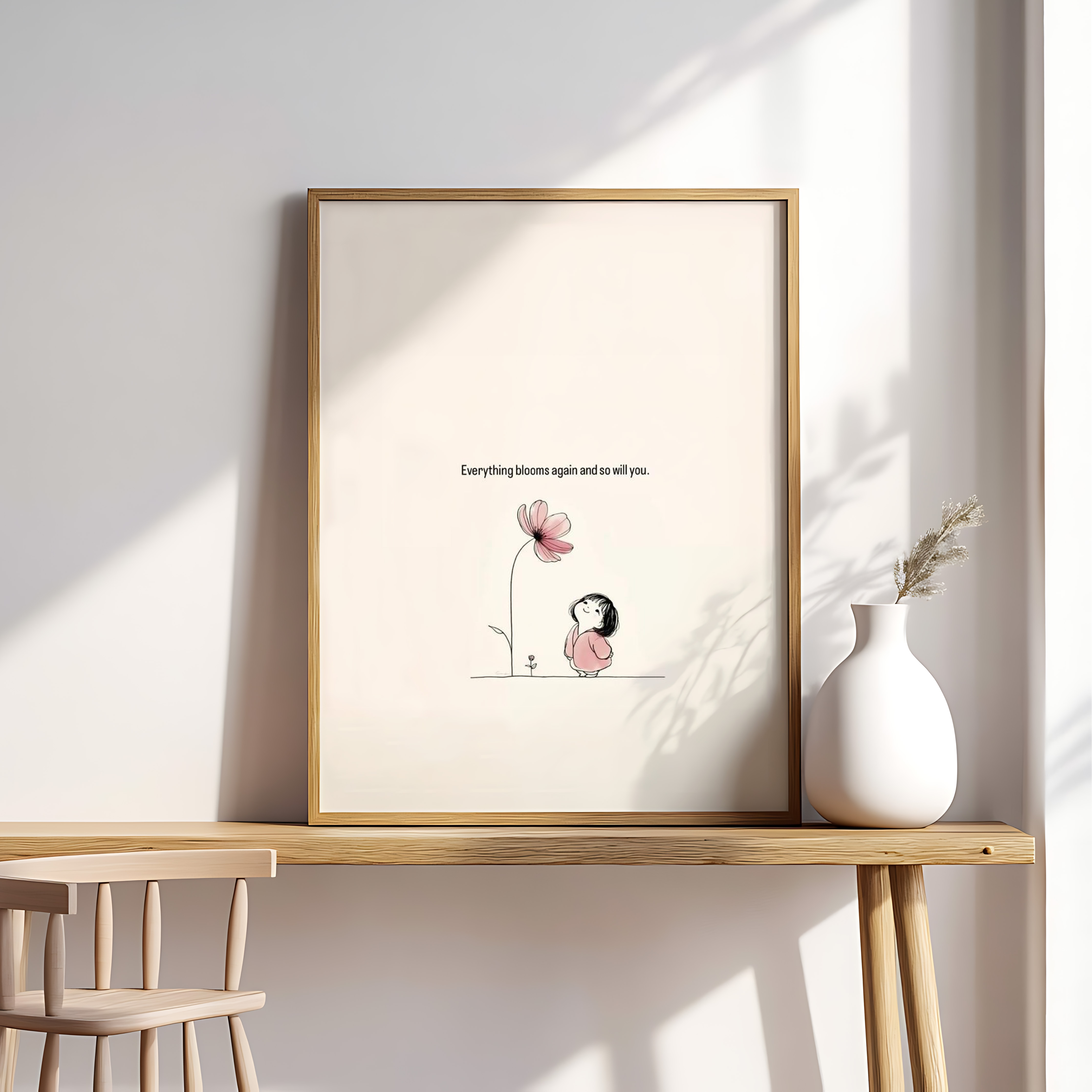 Everything Blooms Again Wall Art – Inspirational Minimal Illustration Print