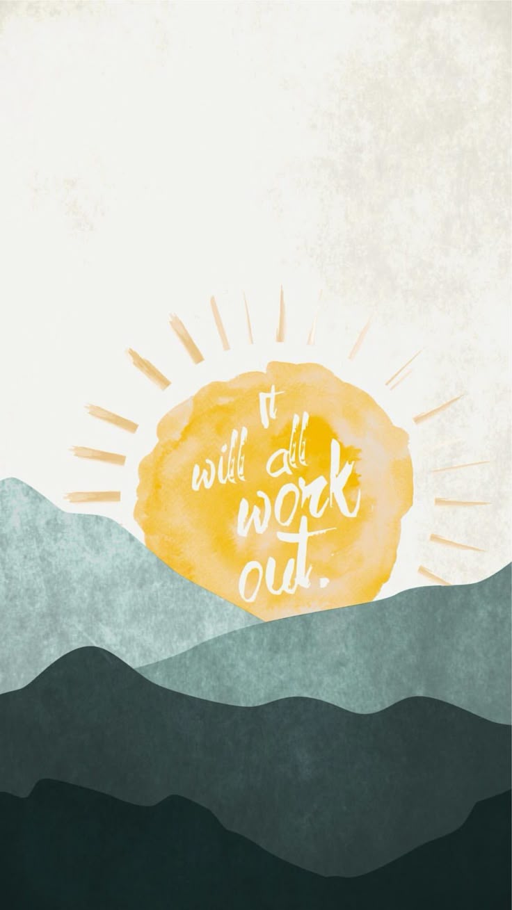 It Will All Work Out Wall Art – Minimal Sun & Mountains Inspirational Print