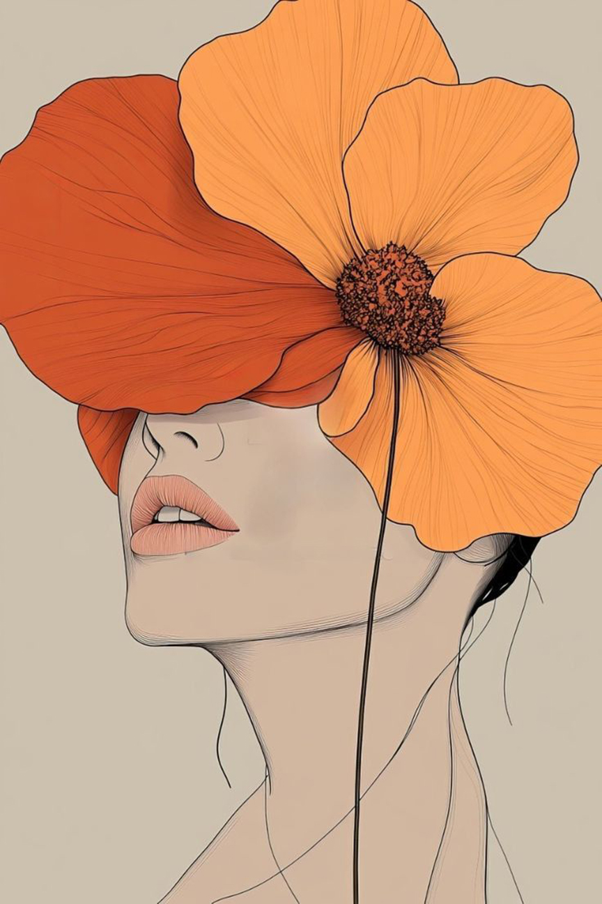 Elegant Floral Woman Wall Art – Modern Line Art Canvas Print