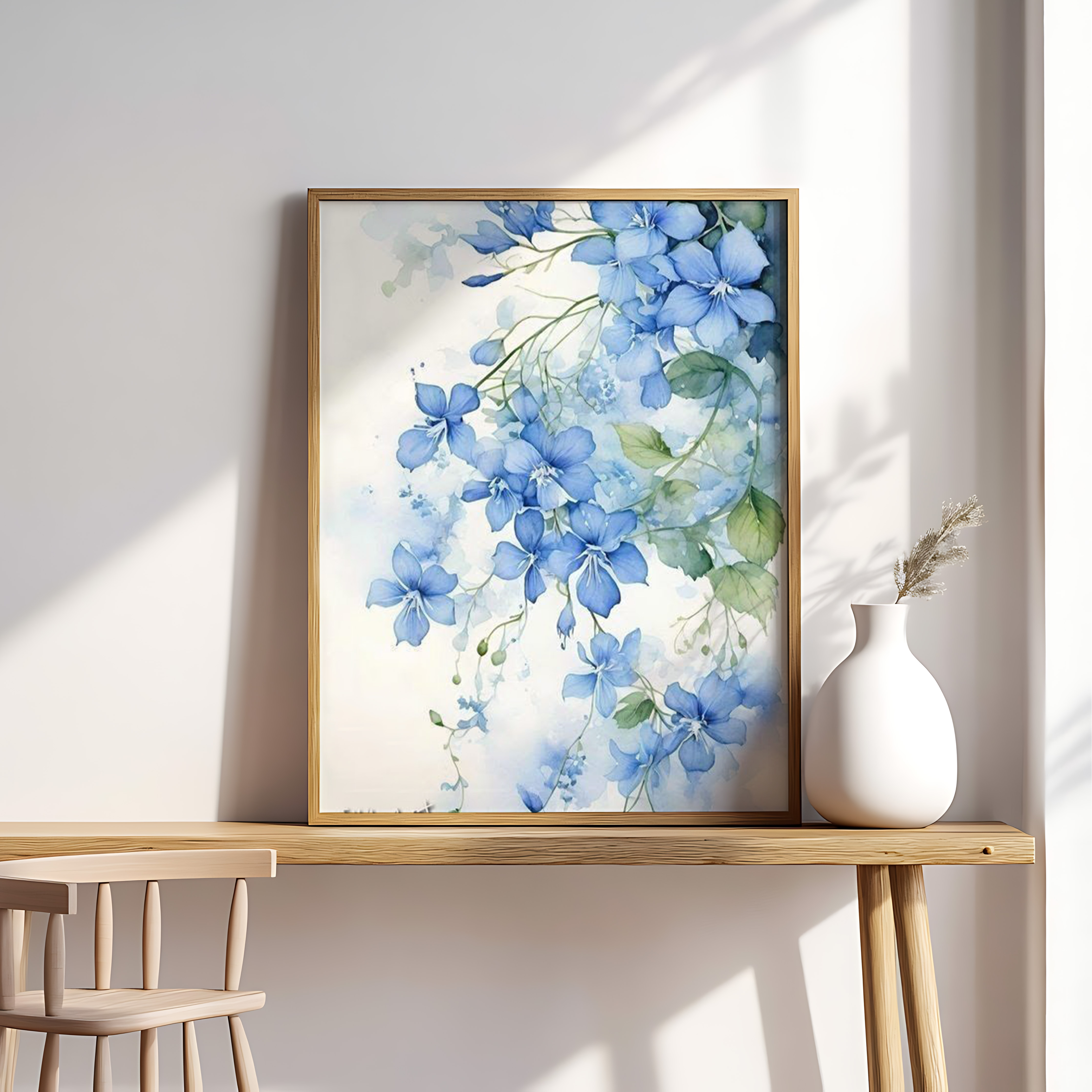 Whispers of Blue – Elegant Watercolor Floral Wall Art