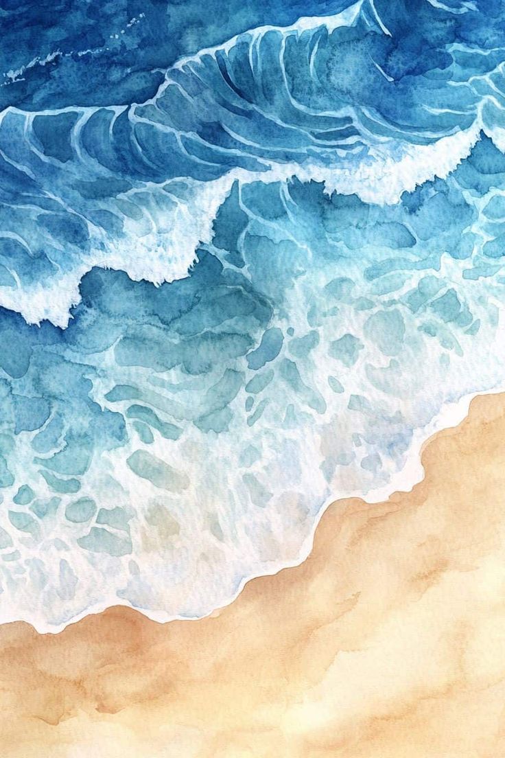 Coastal Serenity – Watercolor Waves & Sandy Shore Wall Art