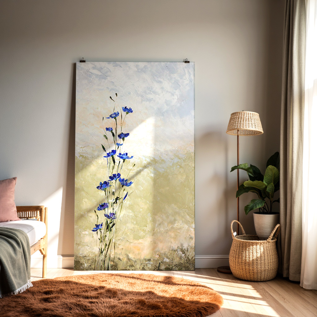 Whispering Blues – Minimalist Wildflower Textured Painting