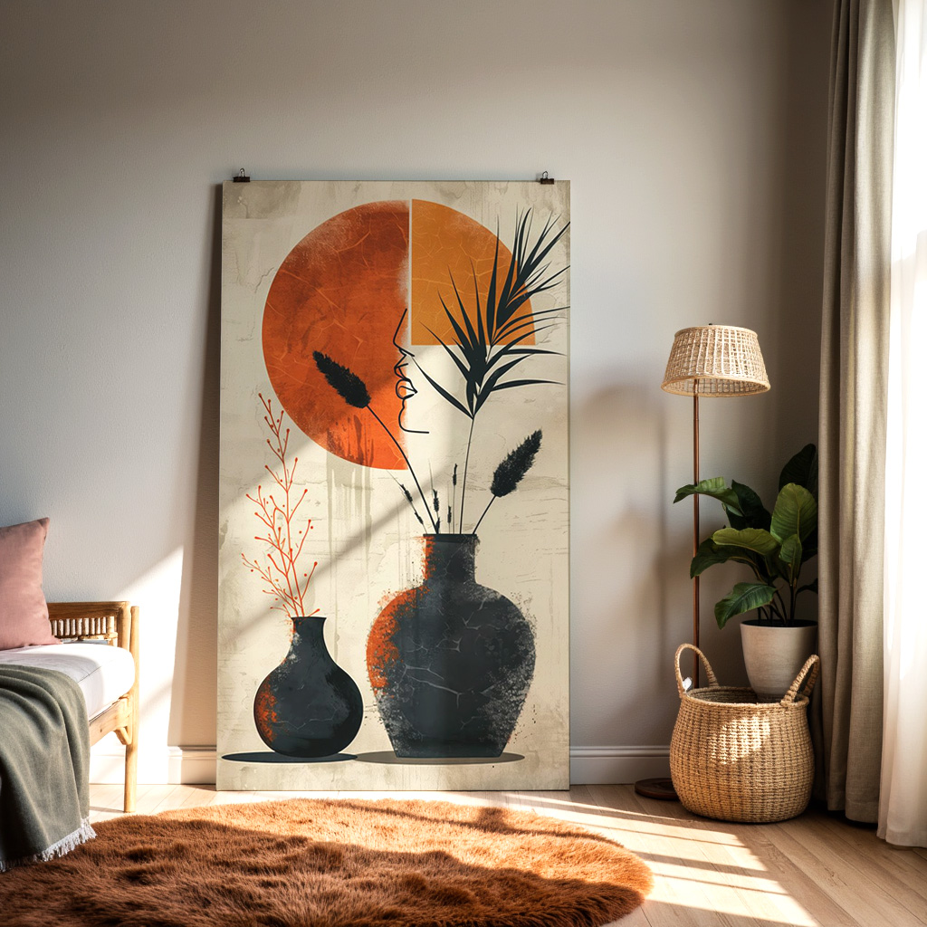 Abstract Vase Wall Art – Terracotta and Black Minimalist Design