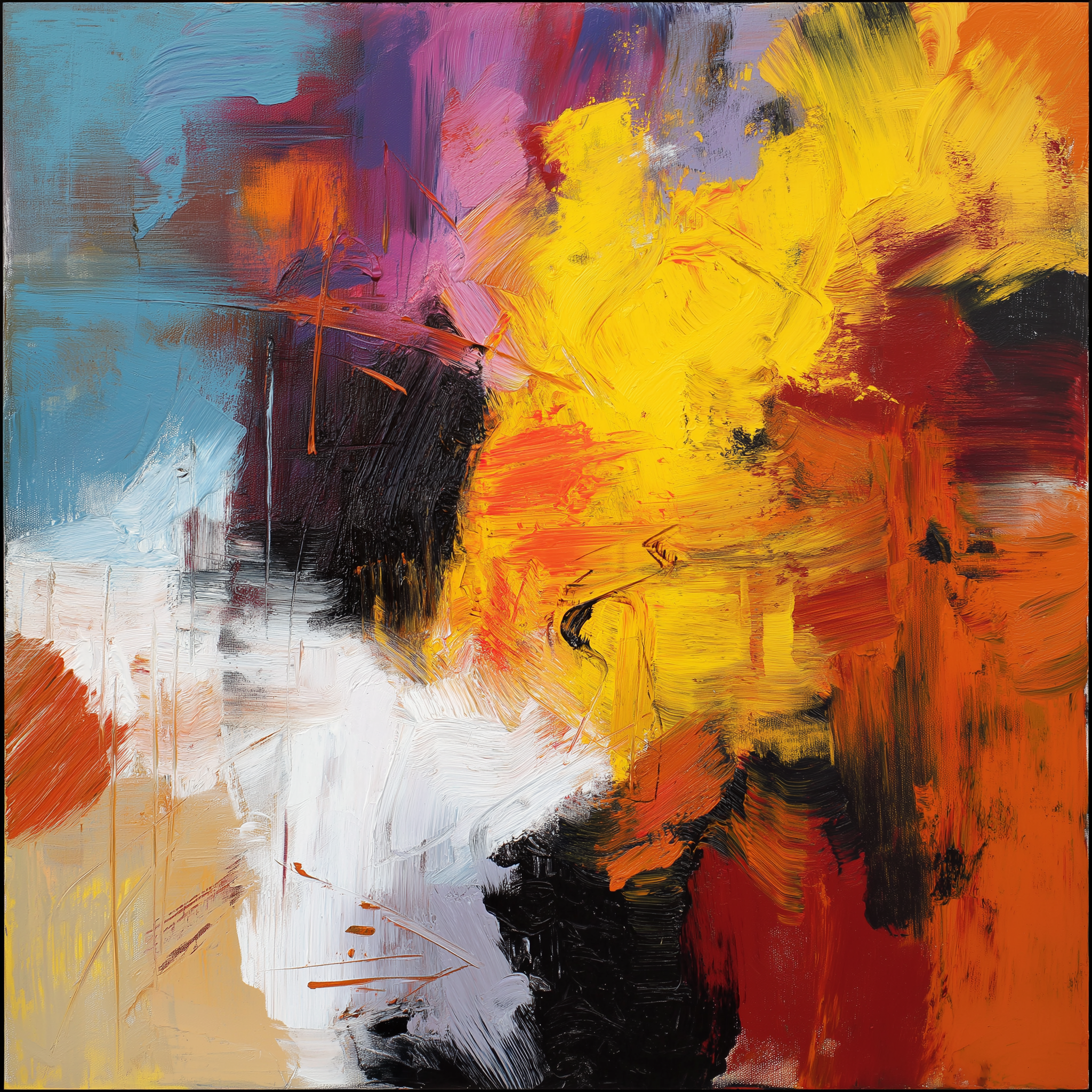 Bold Abstract Expression Painting – Yellow & Red Textures