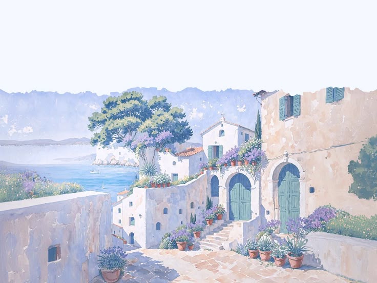 Mediterranean Serenity – Coastal Village Canvas Wall Art