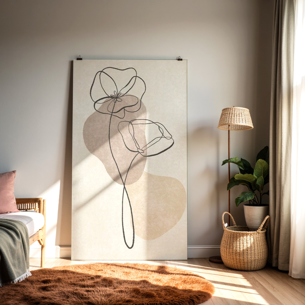 Minimalist One-Line Floral Art Print – Abstract Neutral Botanical Wall Decor