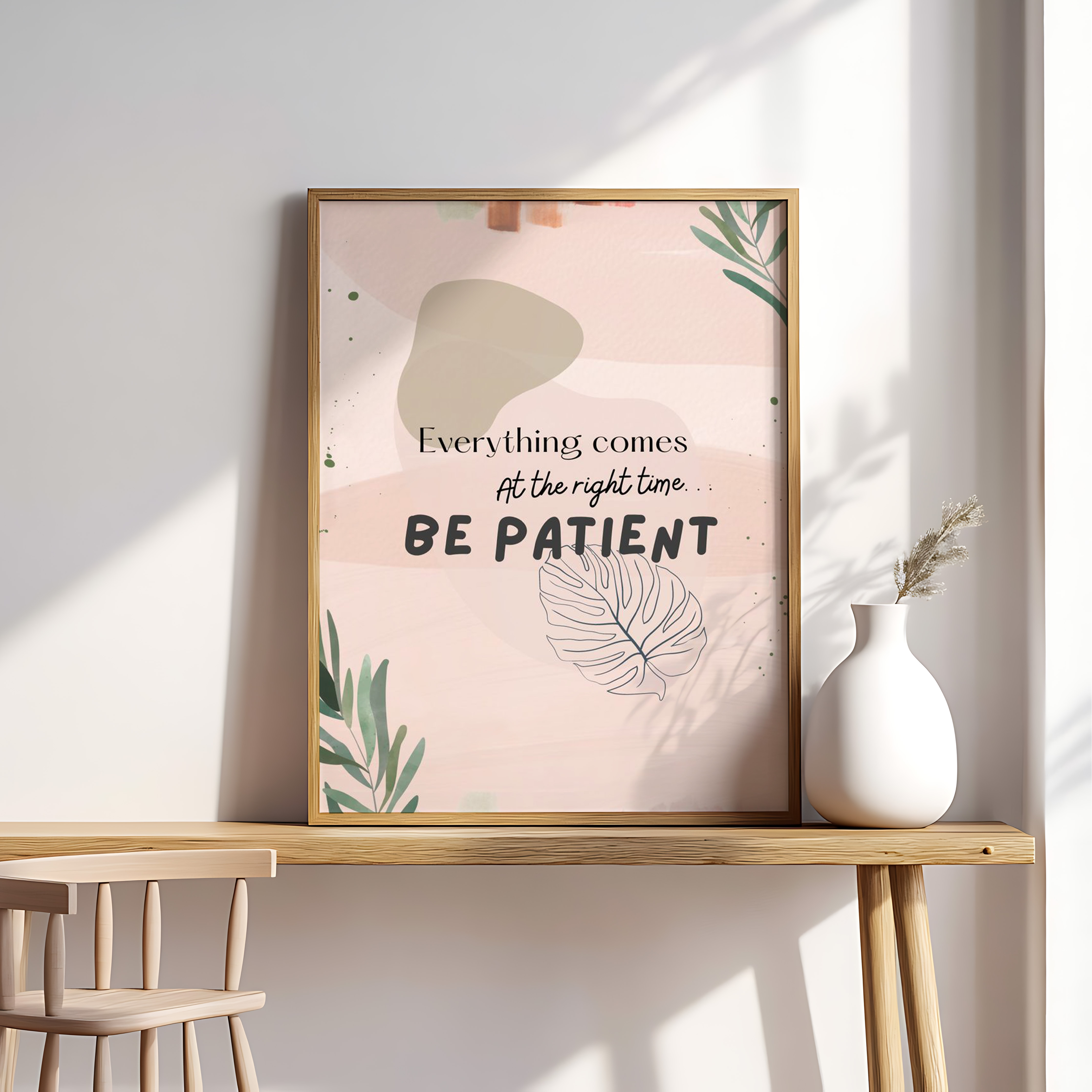 Motivational Quote Wall Art – “Everything Comes at the Right Time, Be Patient”