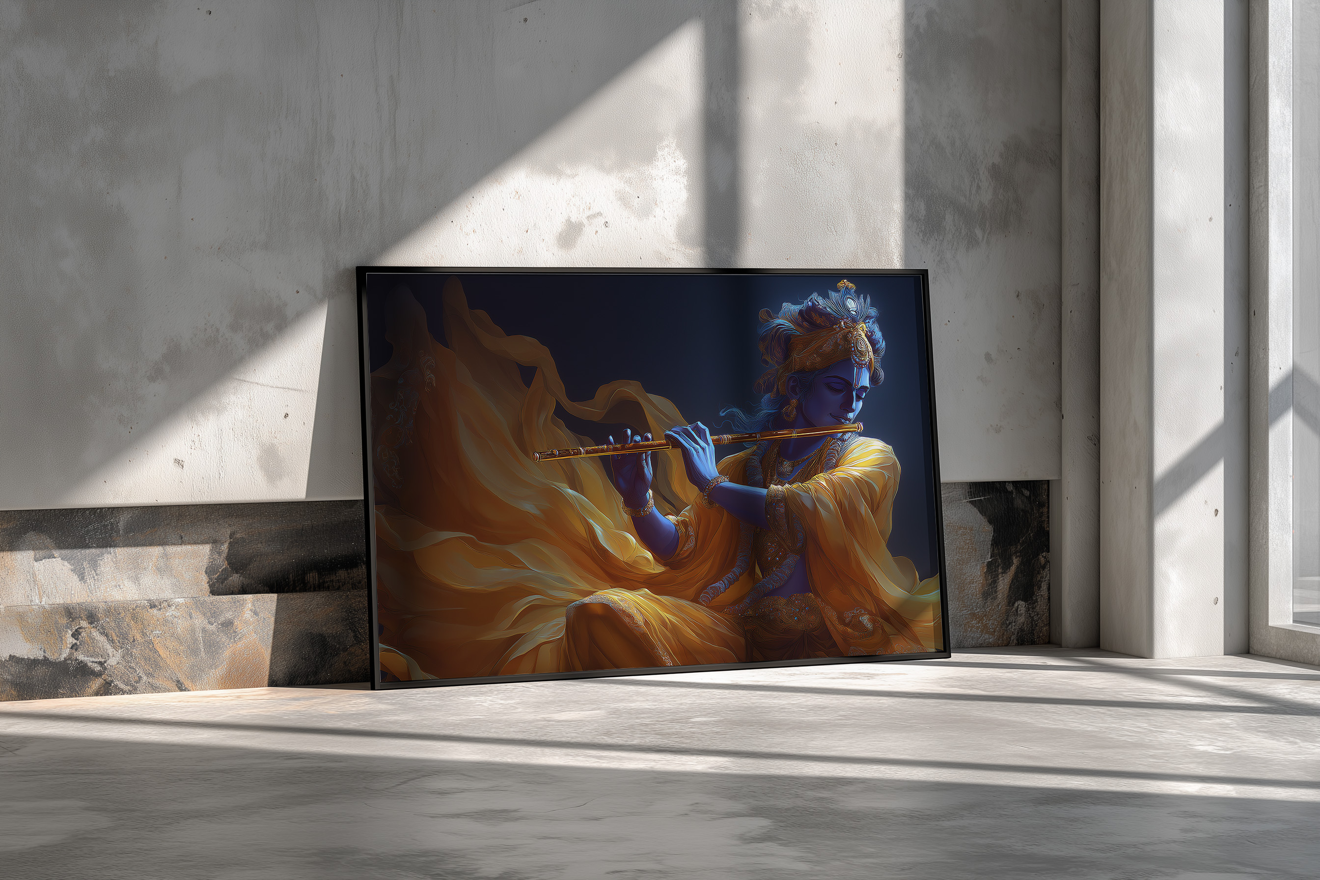 Krishna Playing the Golden Flute – Divine Night Art