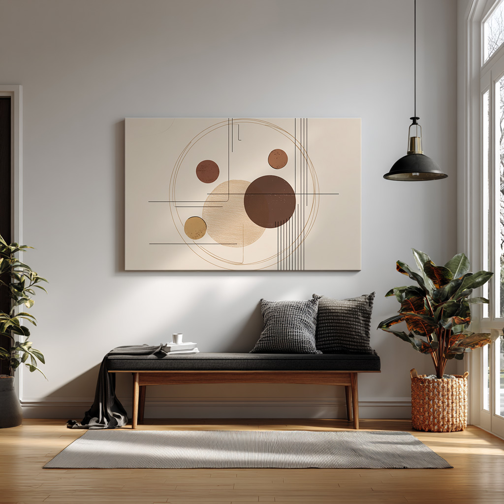 Minimalist Geometric Wall Art Print – Abstract Circles & Line Art in Warm Neutral Earth Tones