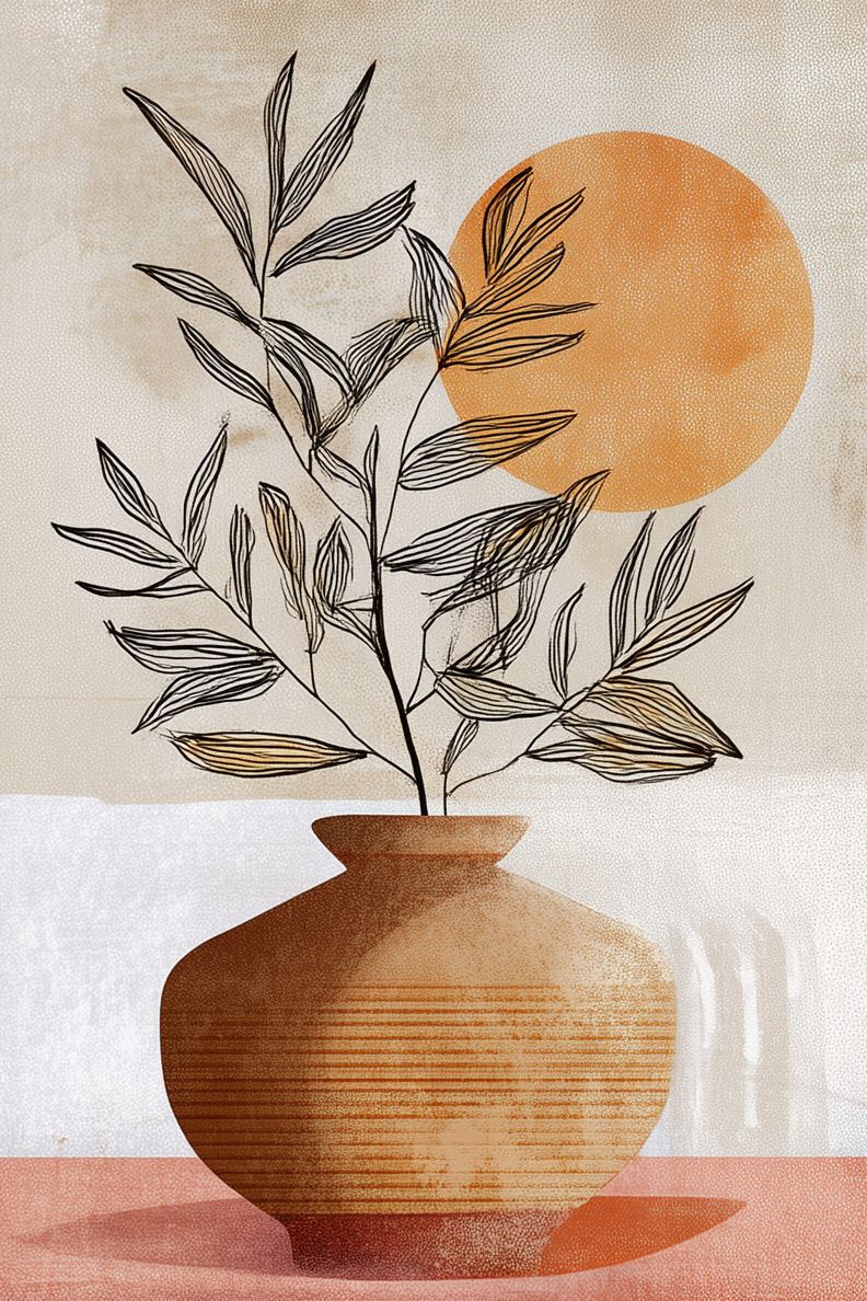 Boho Vase Wall Art – Abstract Botanical Terracotta Design