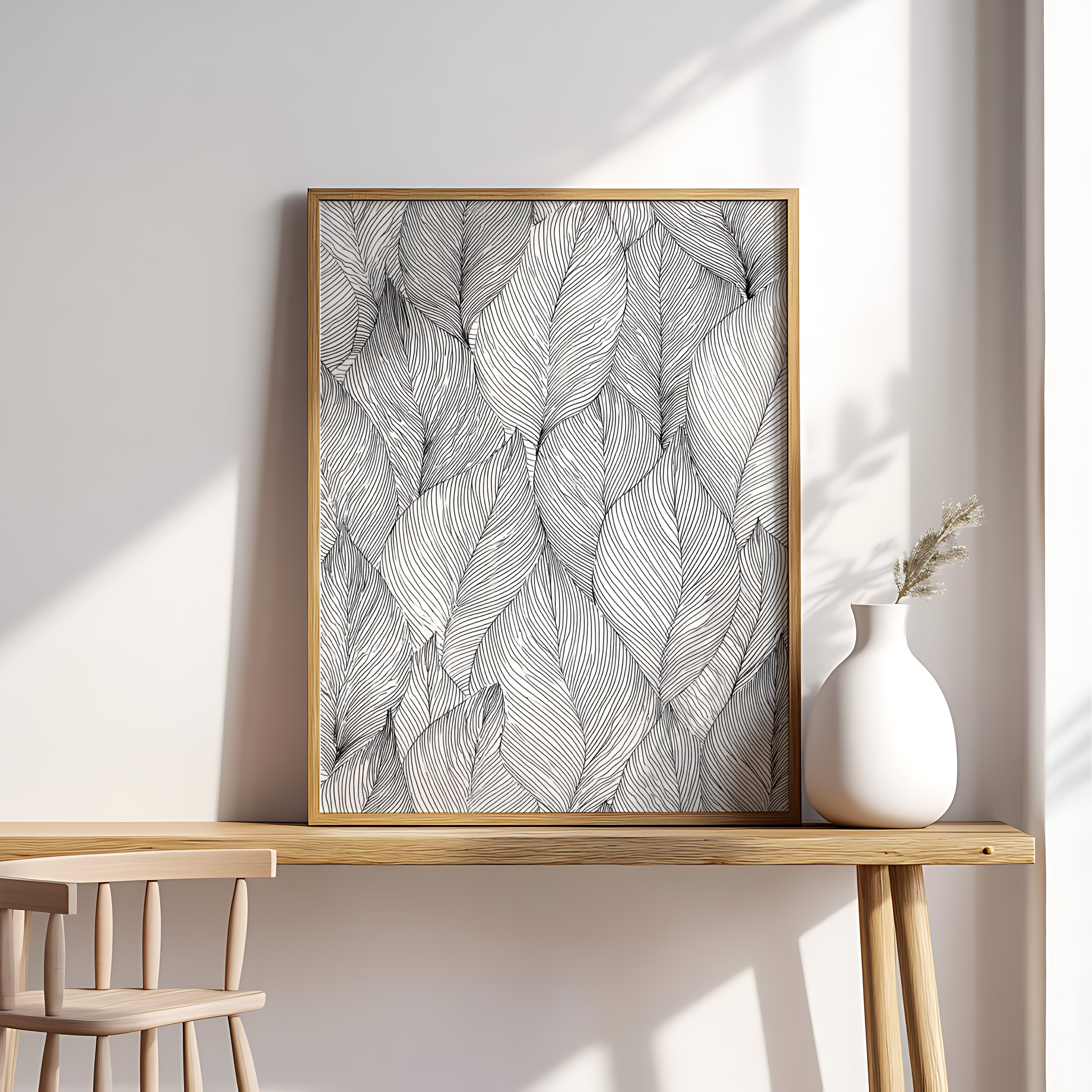Abstract Leaf Pattern Line Art – Minimalist Botanical Wall Print