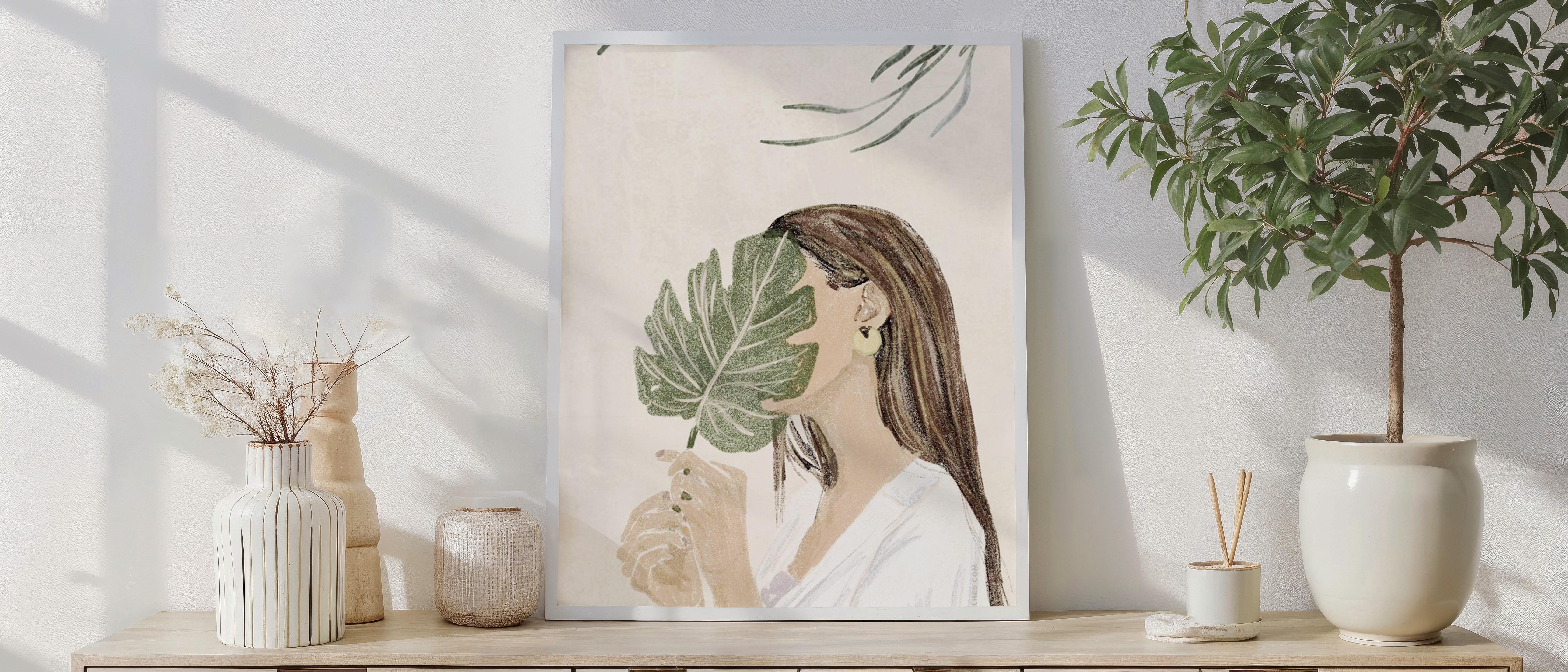 Botanical Woman Wall Art – Modern Nature-Inspired Illustration