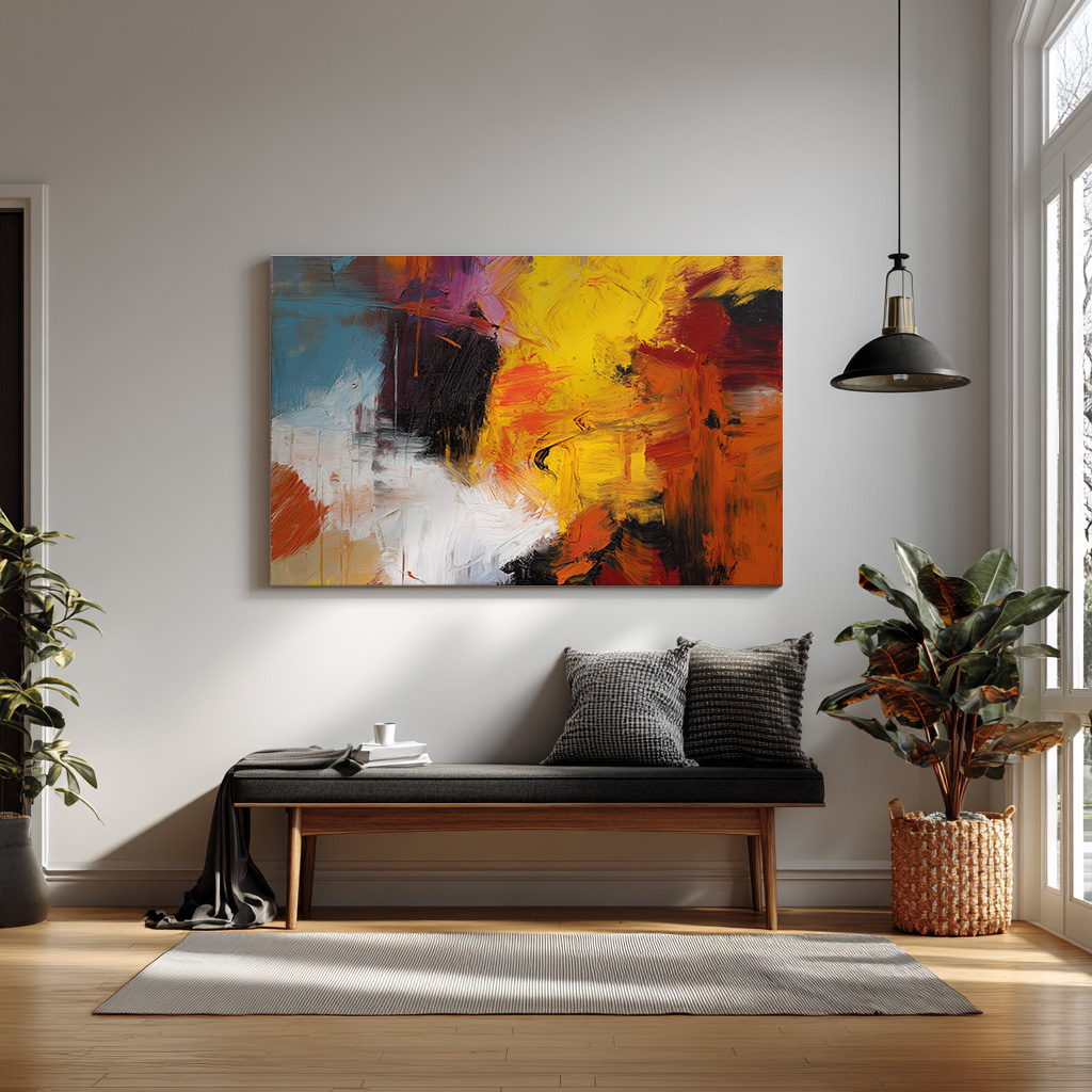 Bold Abstract Expression Painting – Yellow & Red Textures