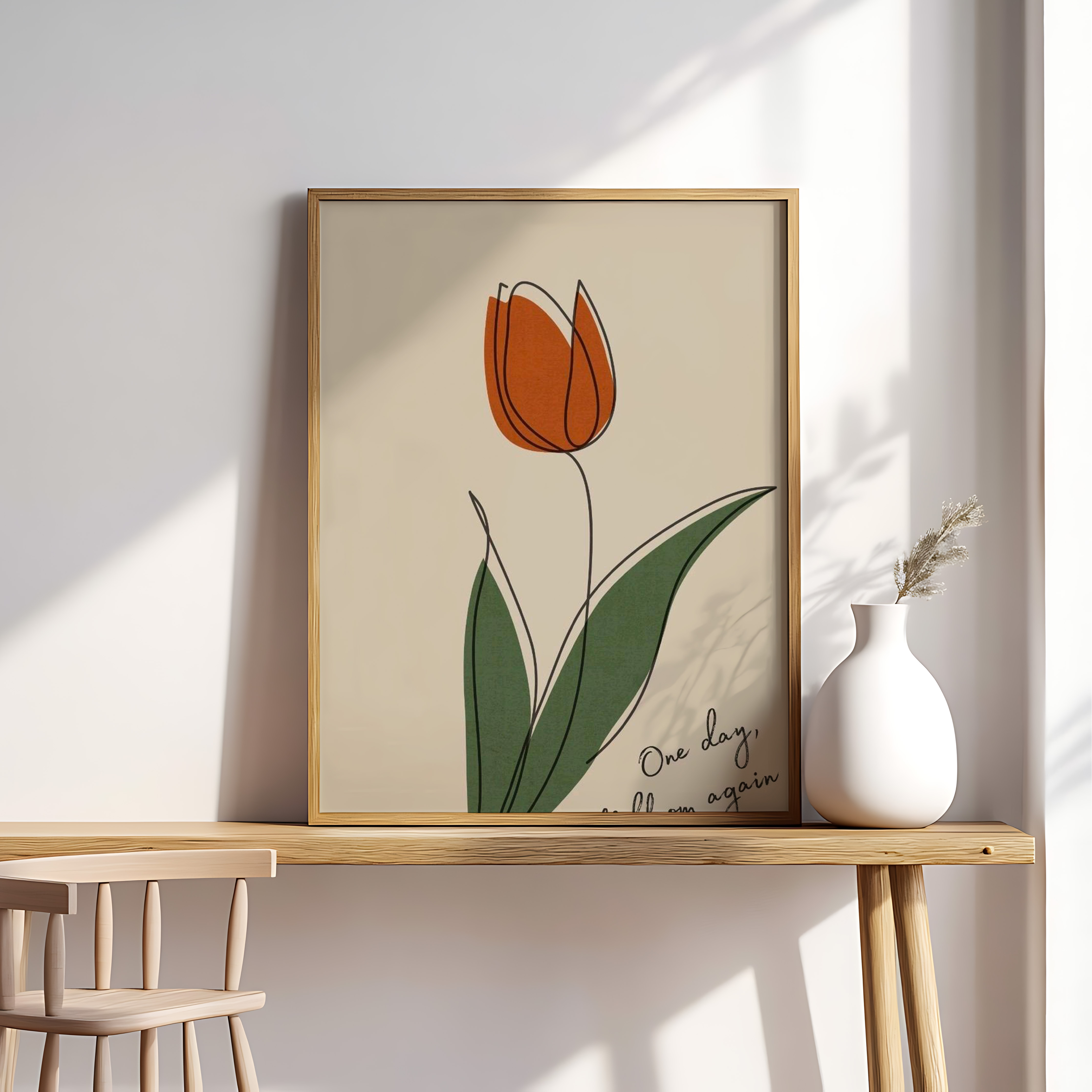 One Day You Will Bloom Again Wall Art – Minimal Tulip Inspirational Quote Print