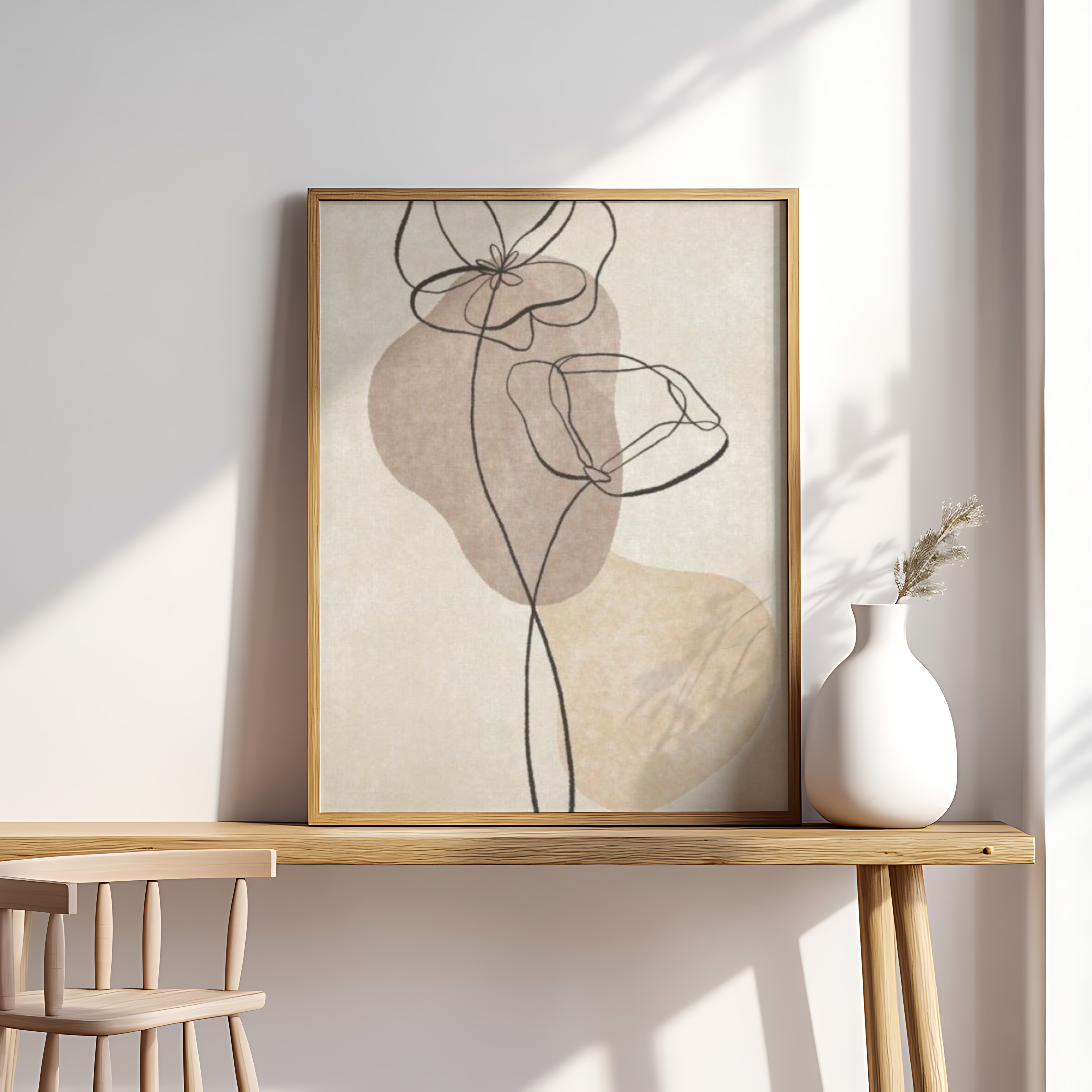 Minimalist One-Line Floral Art Print – Abstract Neutral Botanical Wall Decor