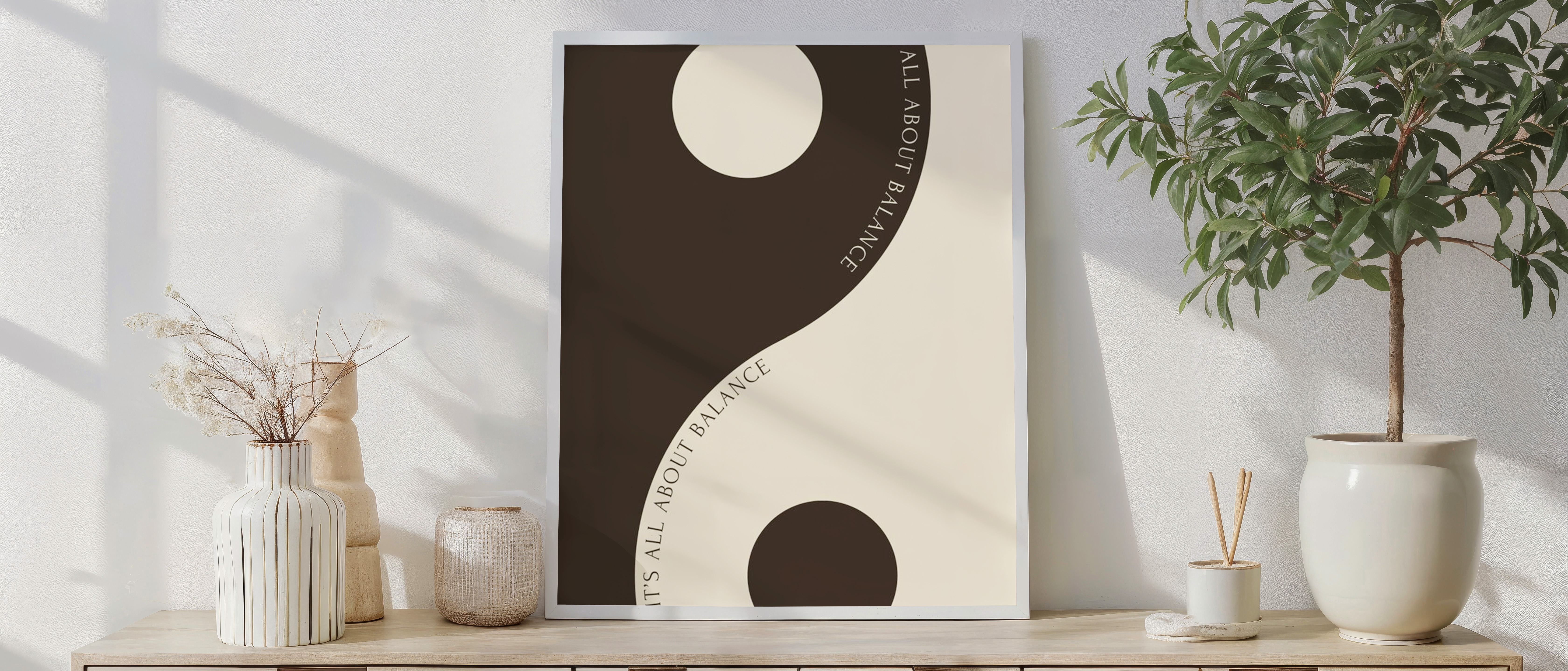 It’s All About Balance Wall Art – Minimalist Yin Yang Typography Print