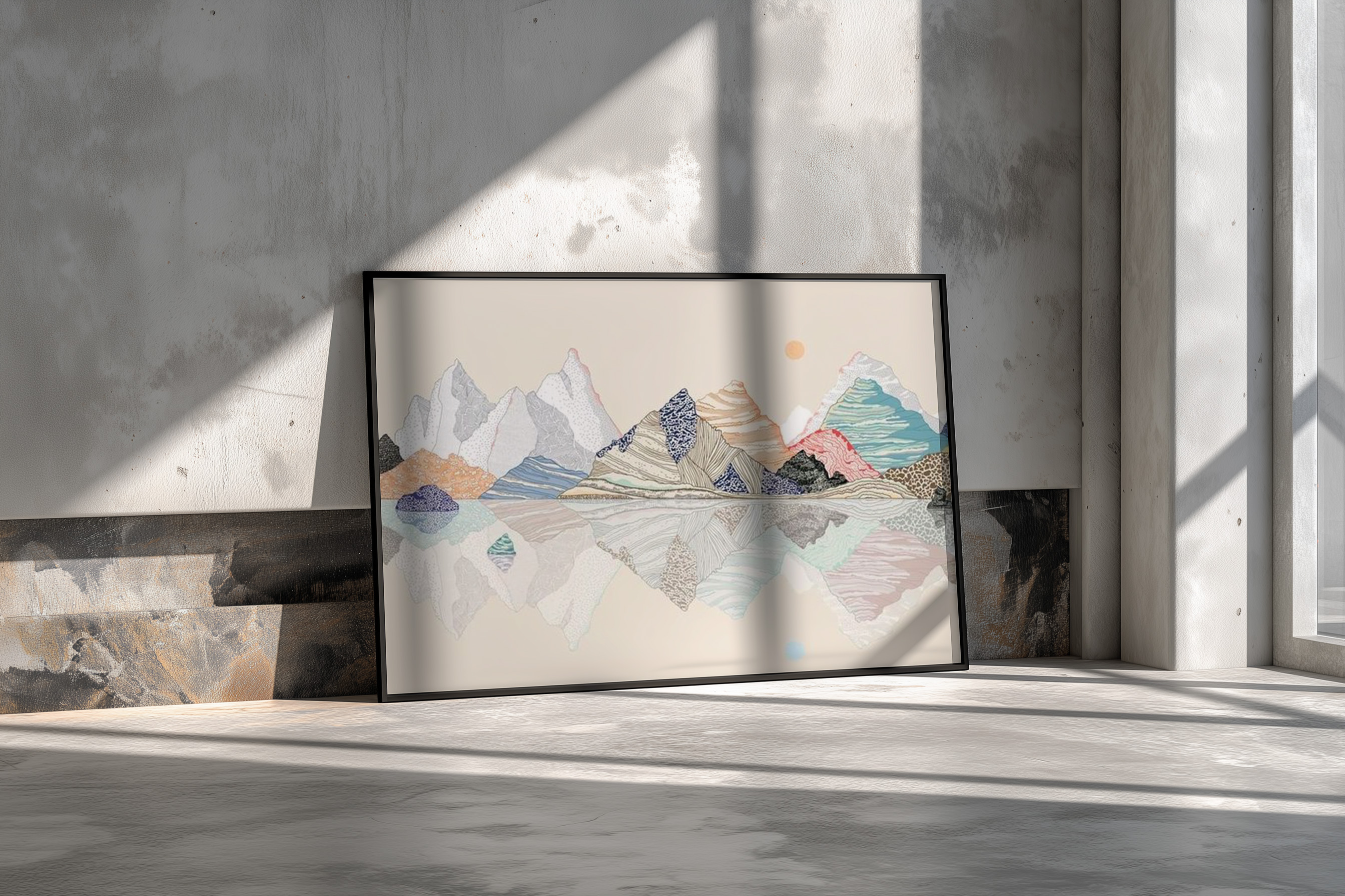 Abstract Mountain Landscape Wall Art – Colorful Reflection Design