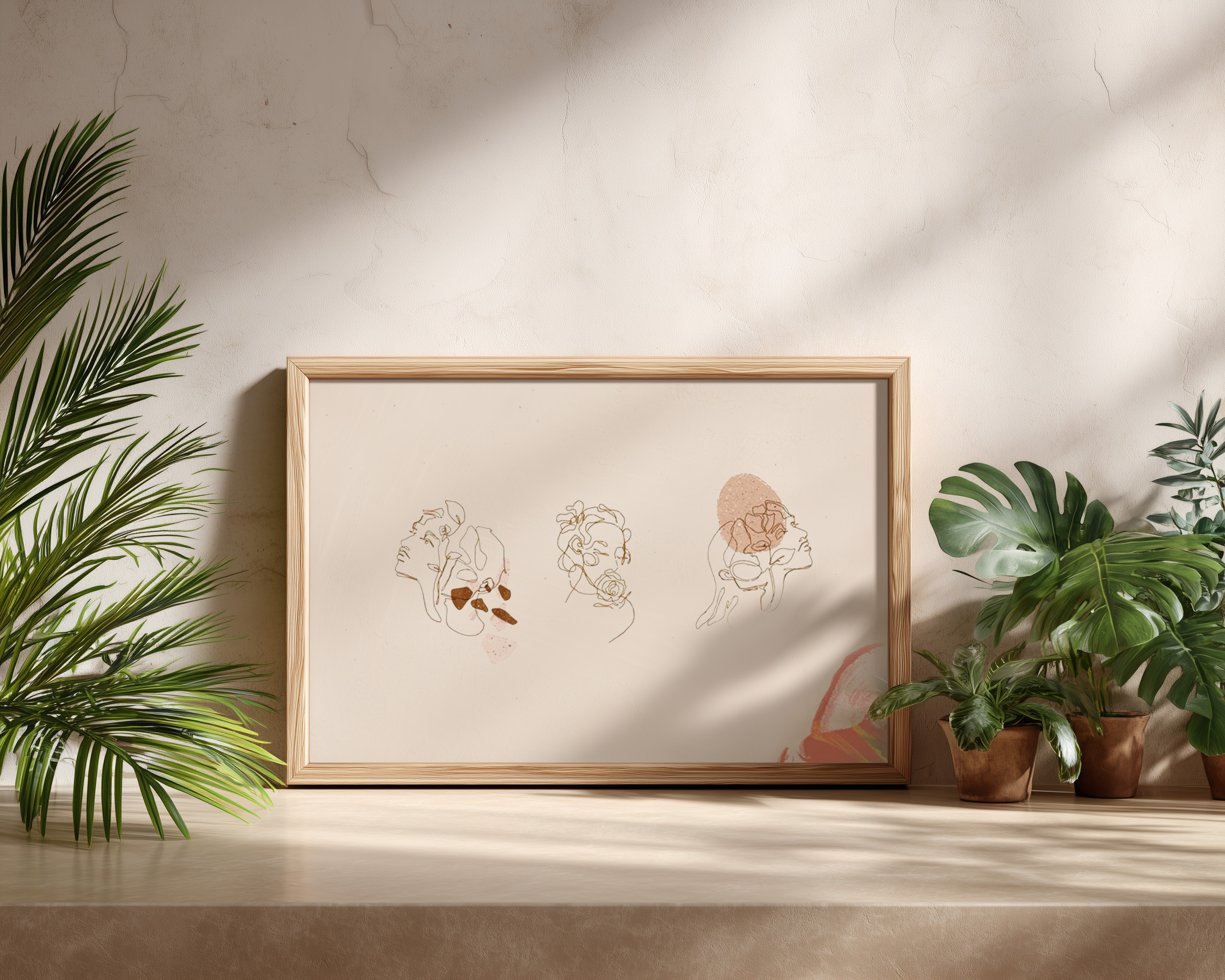 Abstract Line Art Faces Trio – Modern Minimalist Aesthetic Wall Print