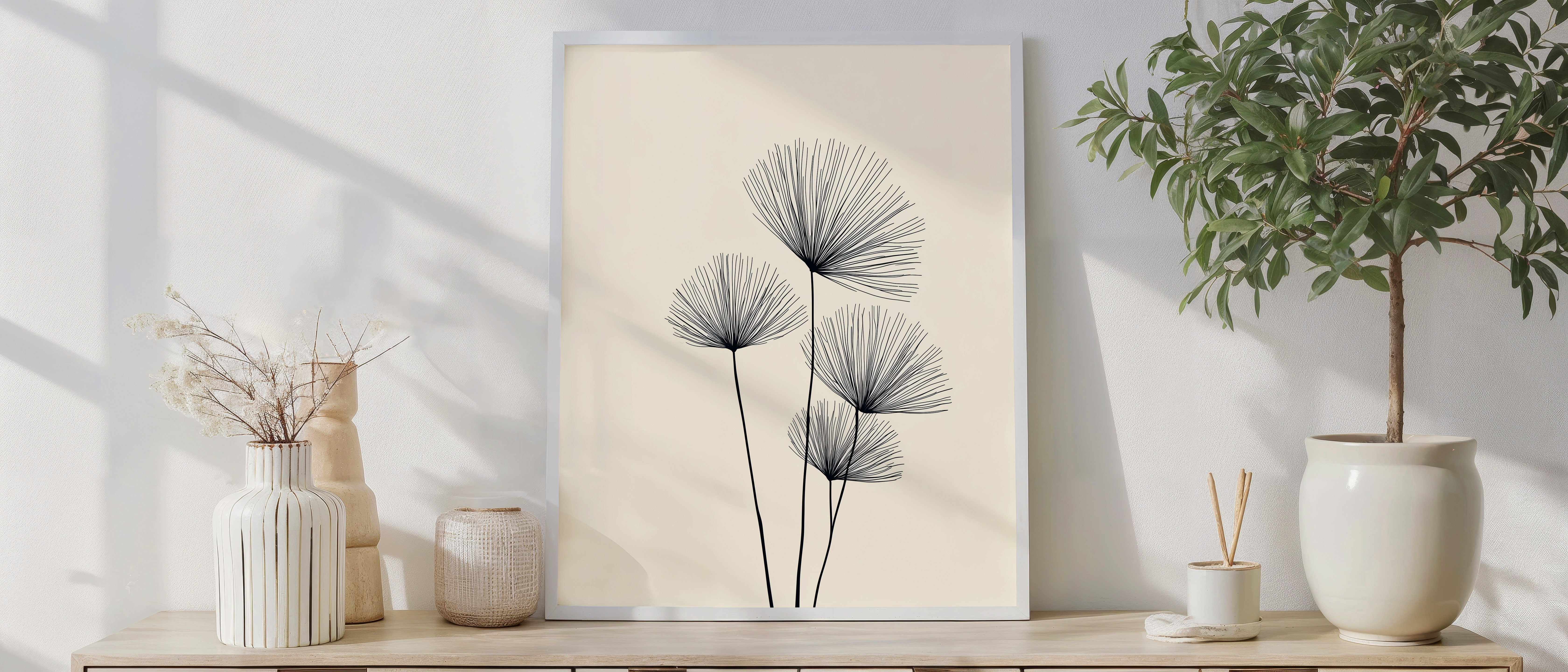Minimalist Botanical Line Art Print – Modern Neutral Wall Décor