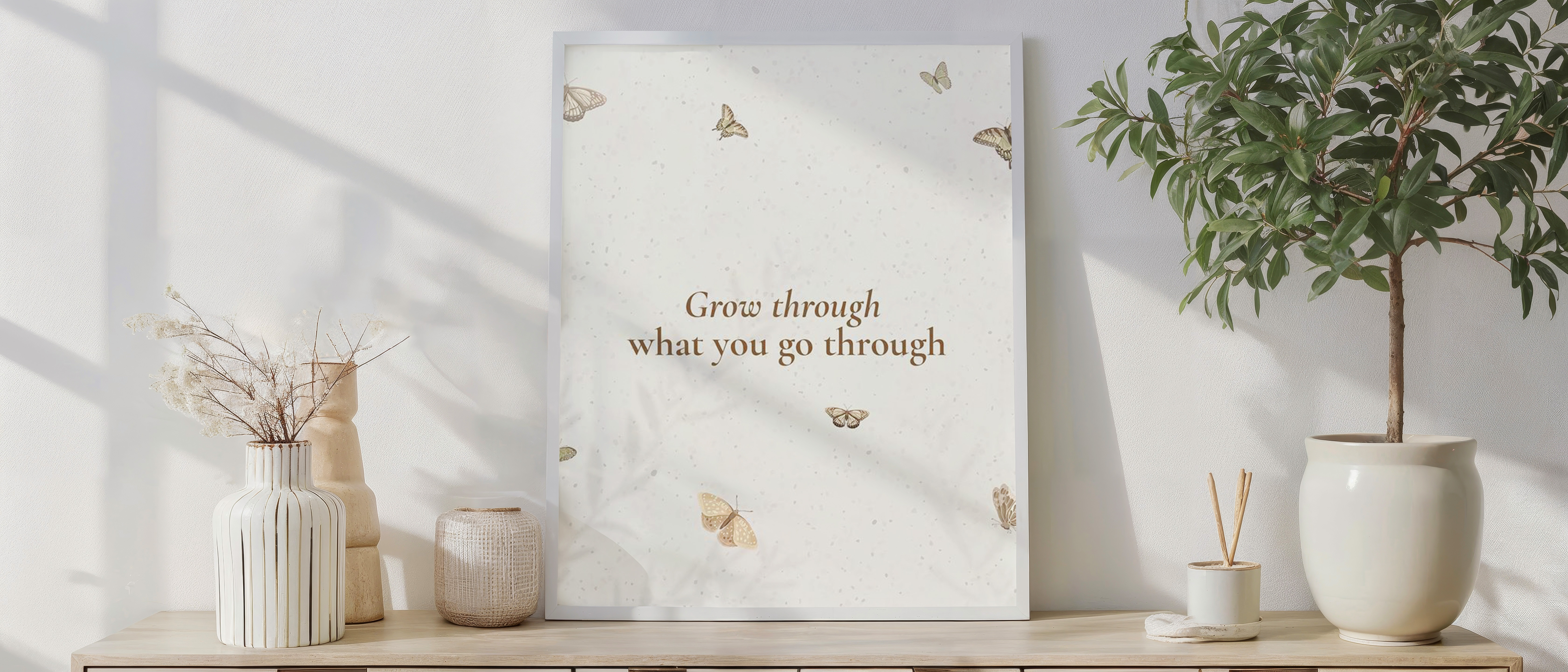 Grow Through What You Go Through Butterfly Wall Art – Inspirational Quote Print