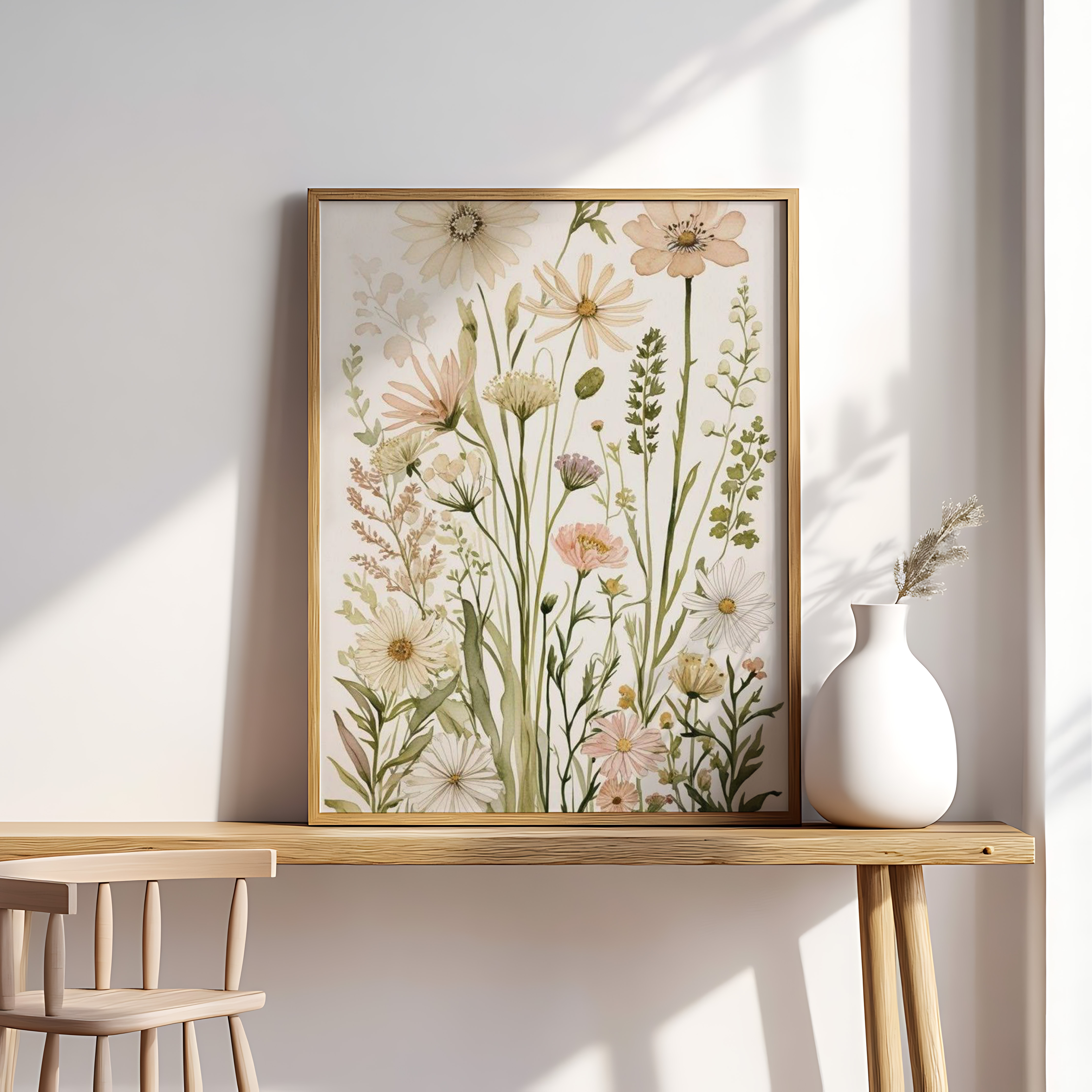 Watercolor Wildflower Wall Art – Botanical Garden Print, Soft Pastel Floral Illustration