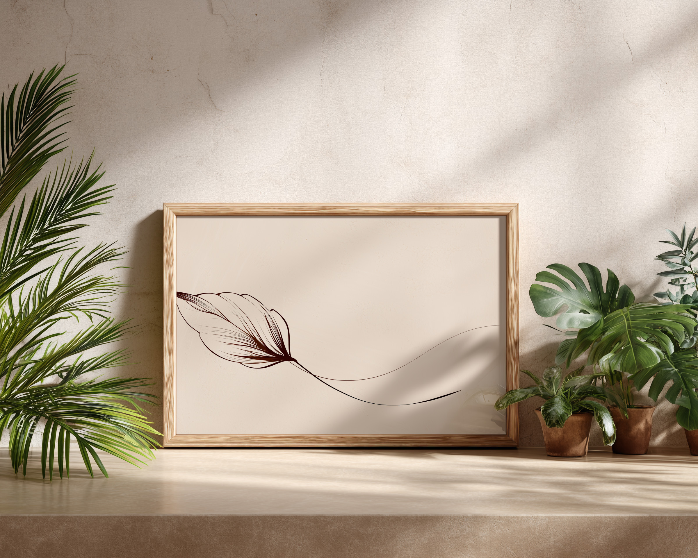 Minimalist Single Leaf Line Art – Elegant Botanical Wall Print