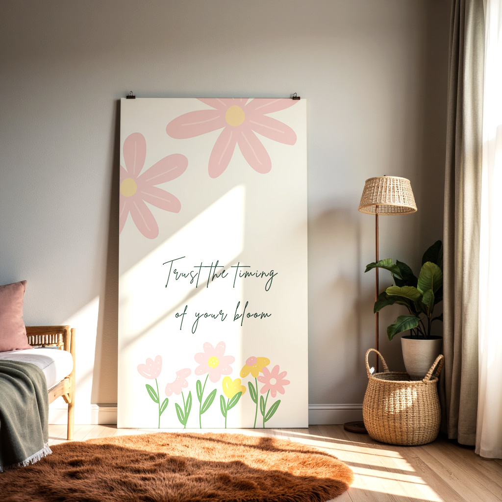 Trust the Timing of Your Bloom Wall Art – Floral Inspirational Quote Print