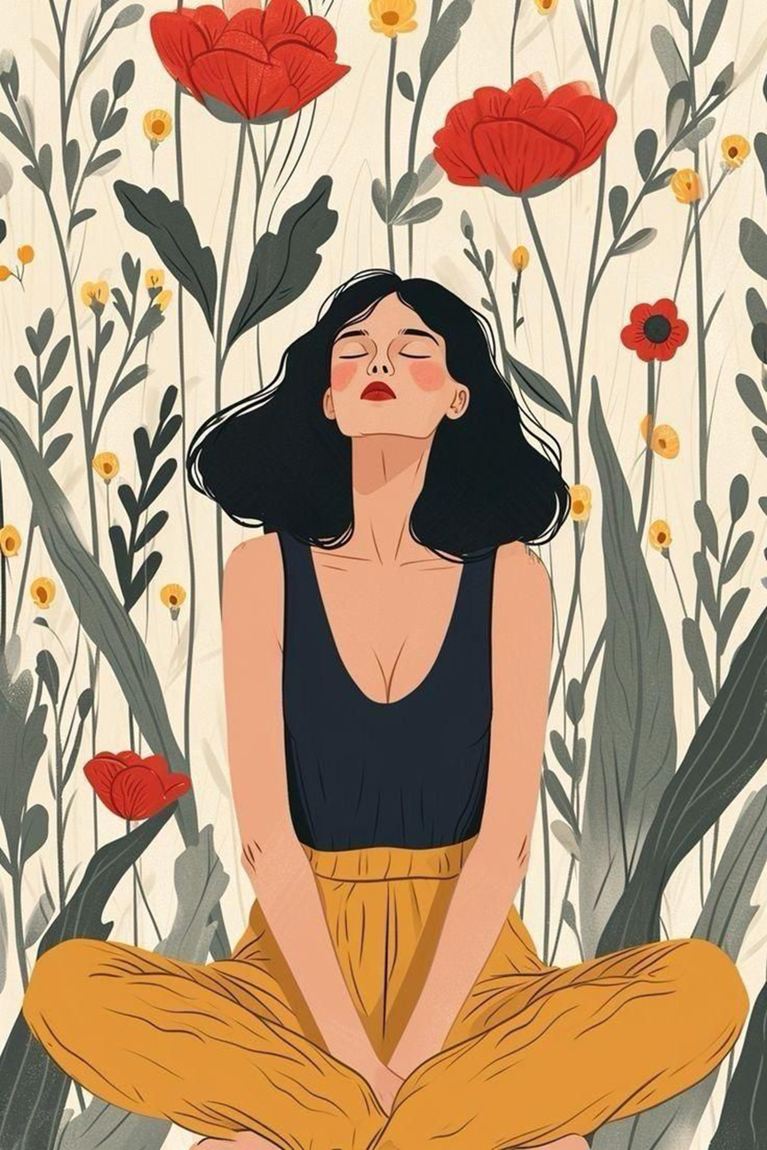 Calming Woman in Nature – Mindfulness & Floral Art Print