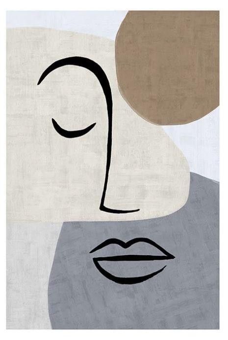 Minimalist Abstract Face Line Art – Modern Neutral Color Block Portrait Print