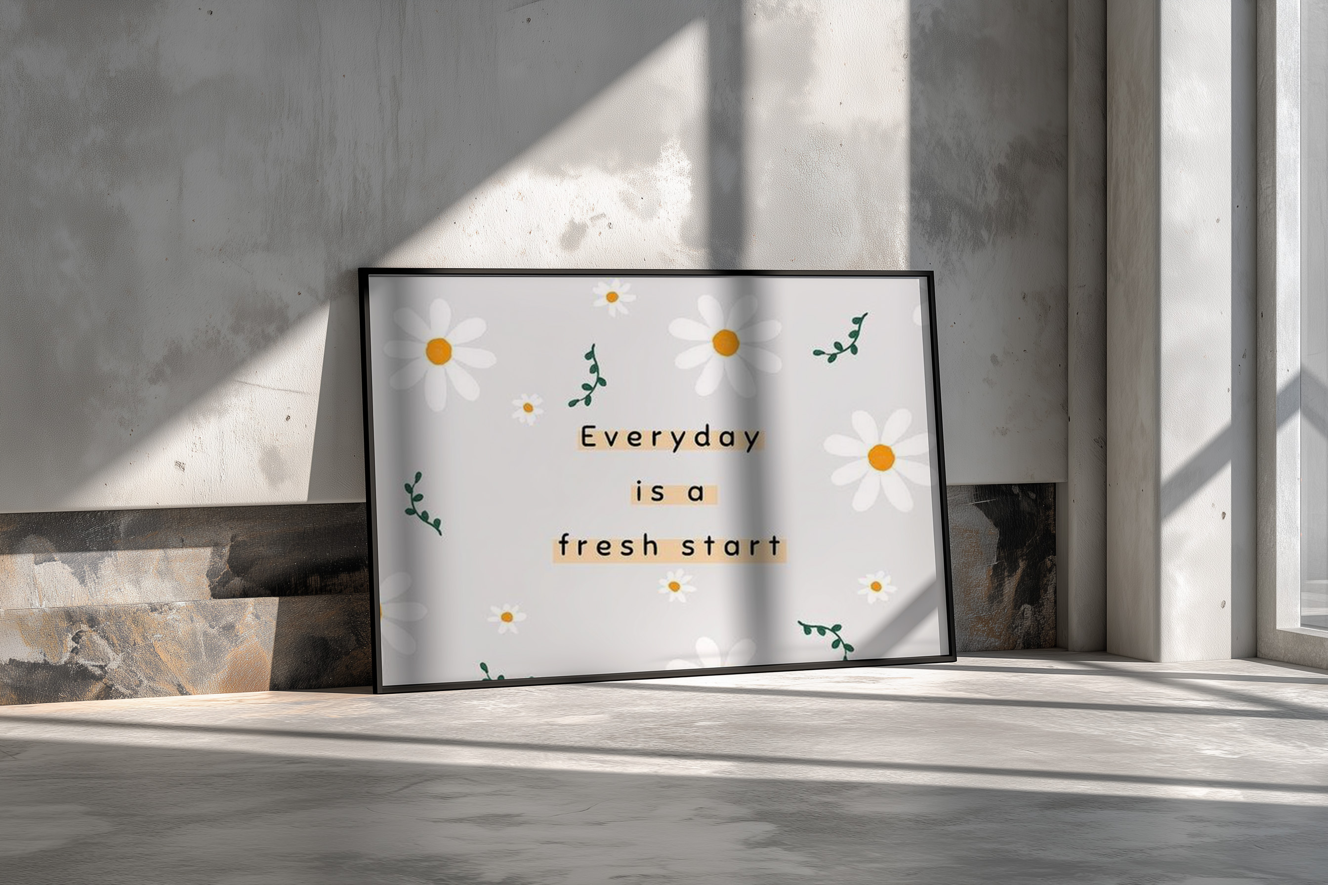 Everyday Is a Fresh Start Wall Art – Minimal Floral Quote Print