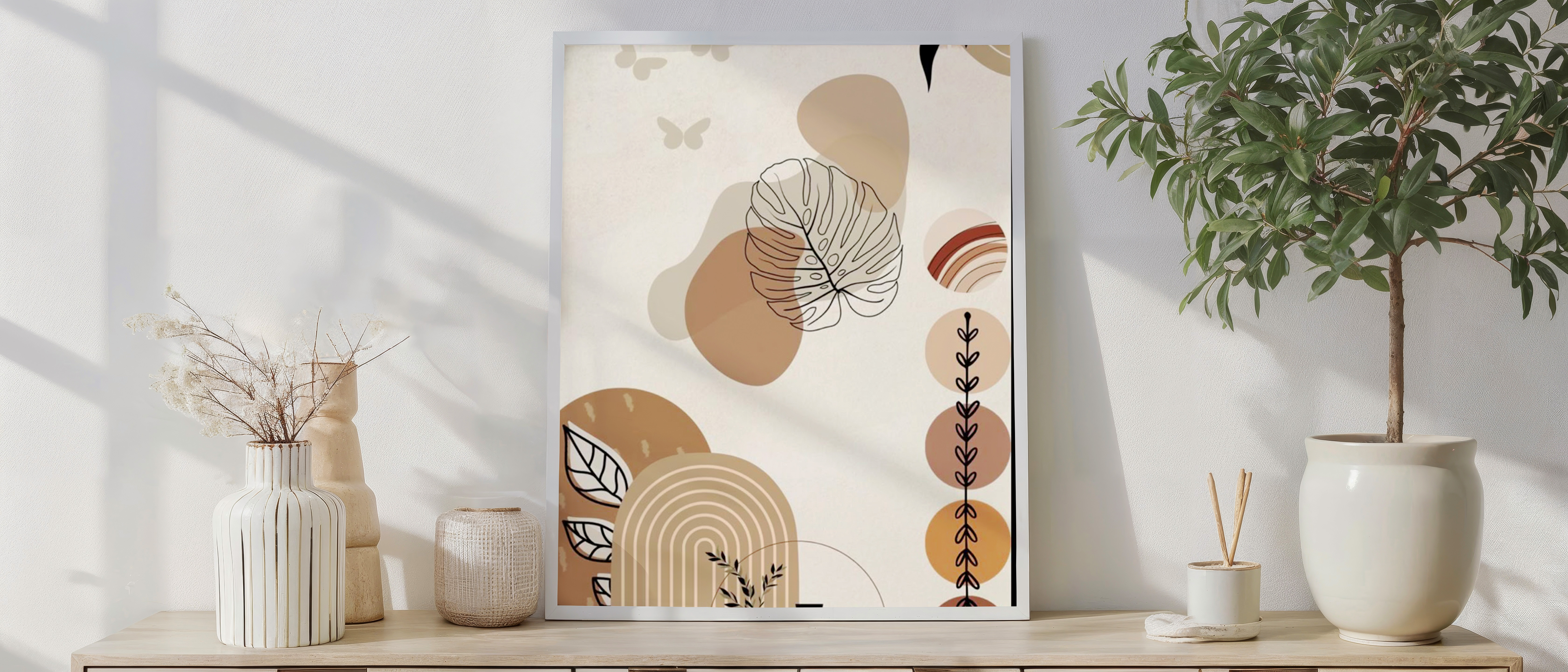 Boho Botanical Abstract Wall Art – Earth Tone Modern Canvas Print