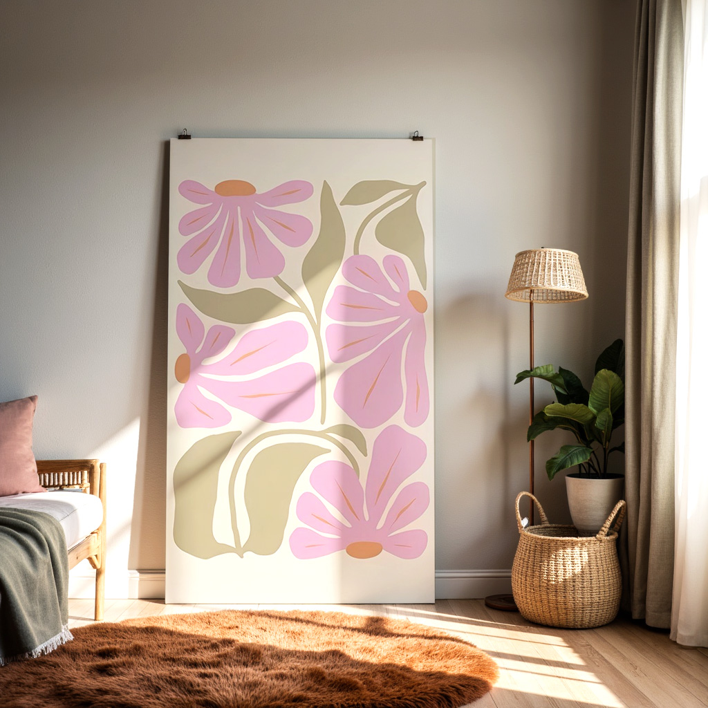 Modern Floral Wall Art Print – Pink Abstract Flower Illustration | Minimalist Botanical Decor