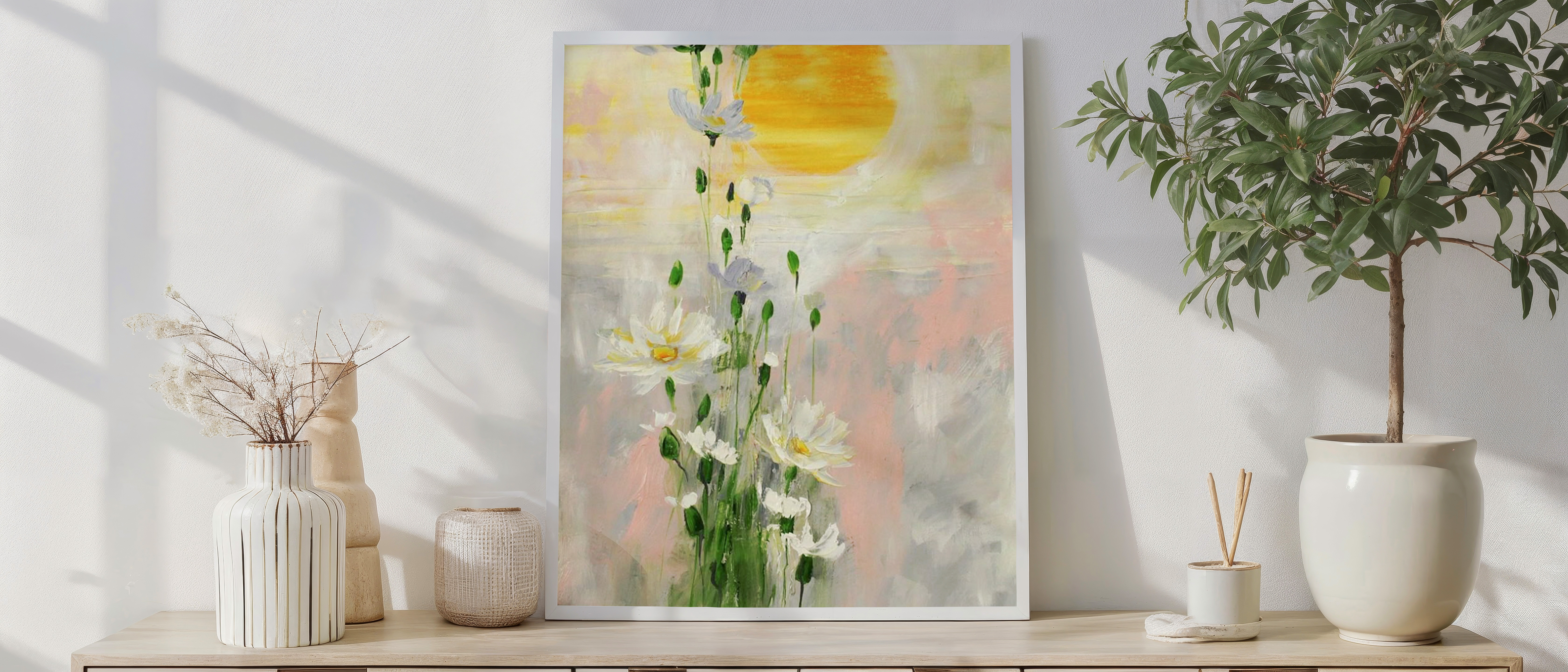 Golden Bloom – Sunrise Daisy Impressionist Wall Art