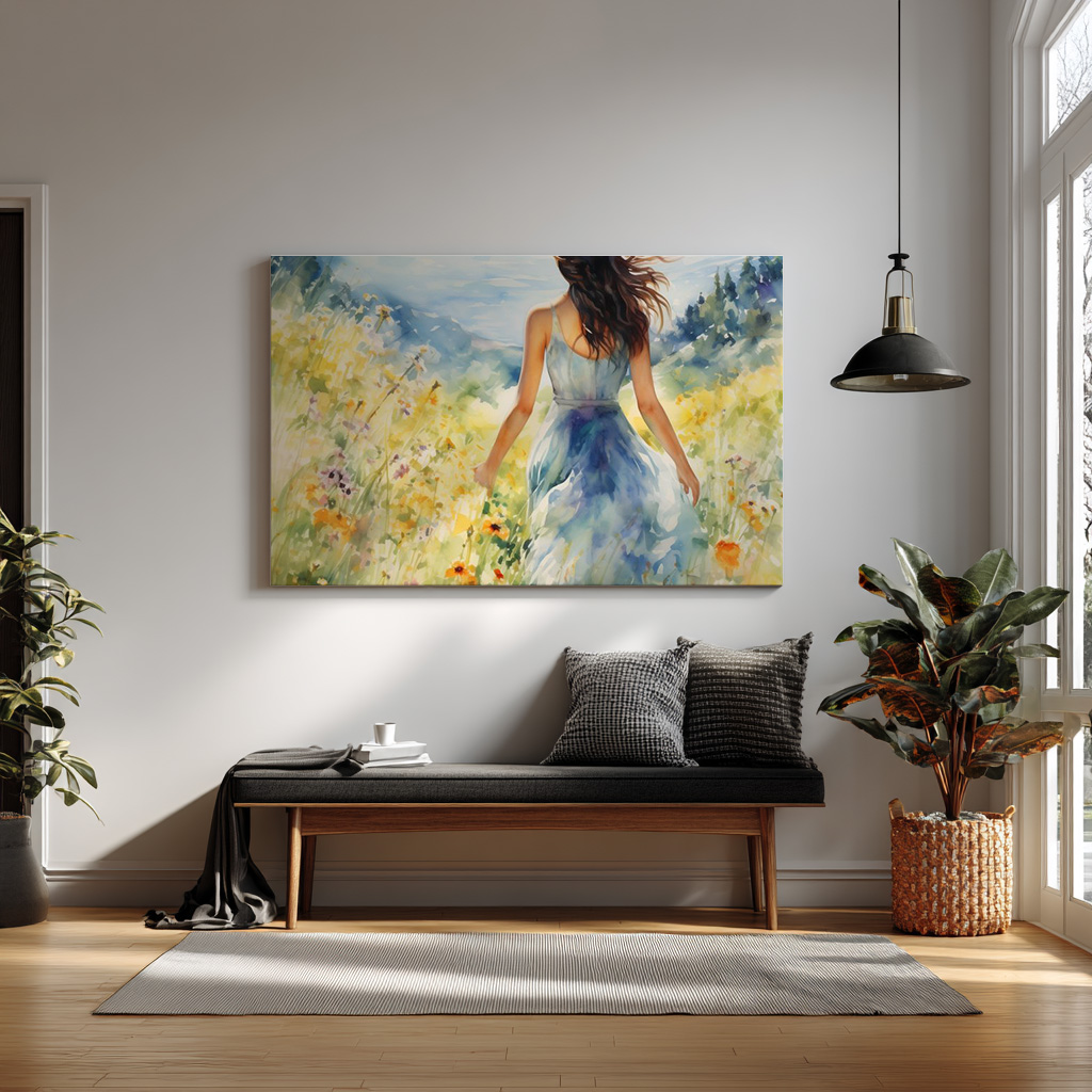 Blooming Daydream – Woman in Wildflower Meadow Wall Art